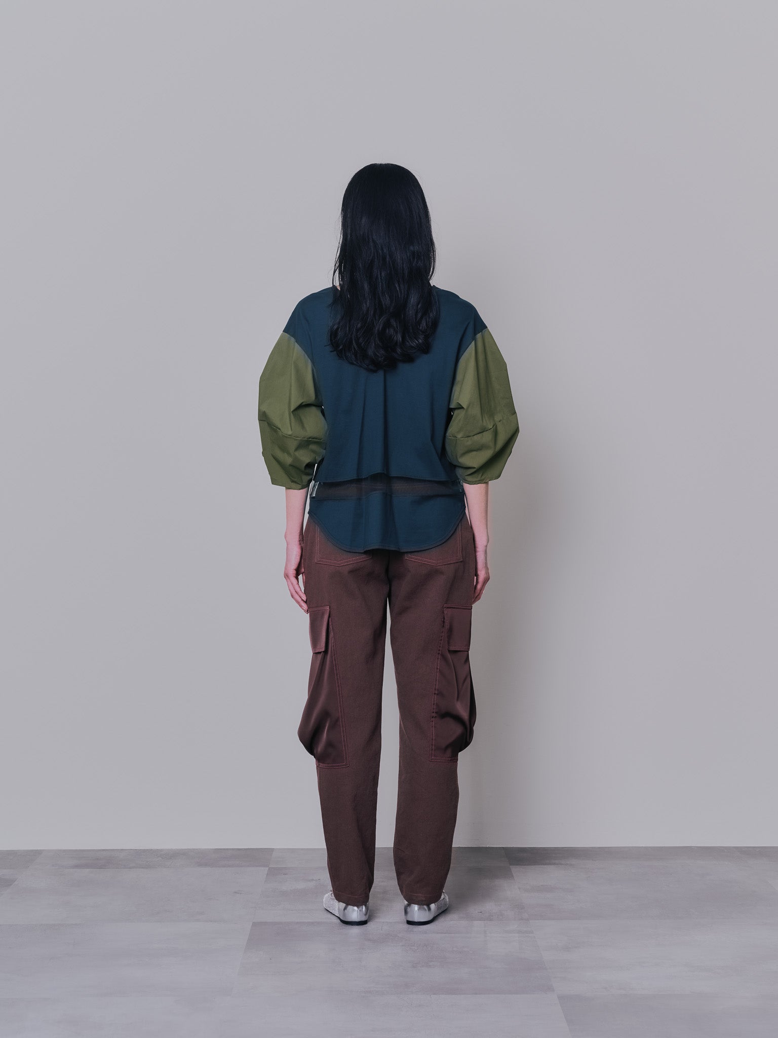 【SALE】ビックサテンミリタリーポケット配色ステッチパンツ [601359] brown