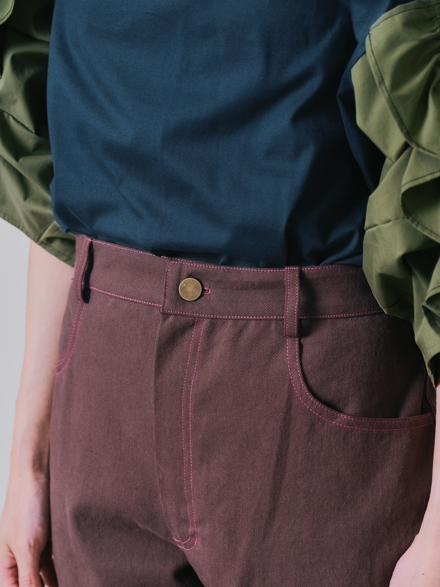 ビックサテンミリタリーポケット配色ステッチパンツ [601359] brown