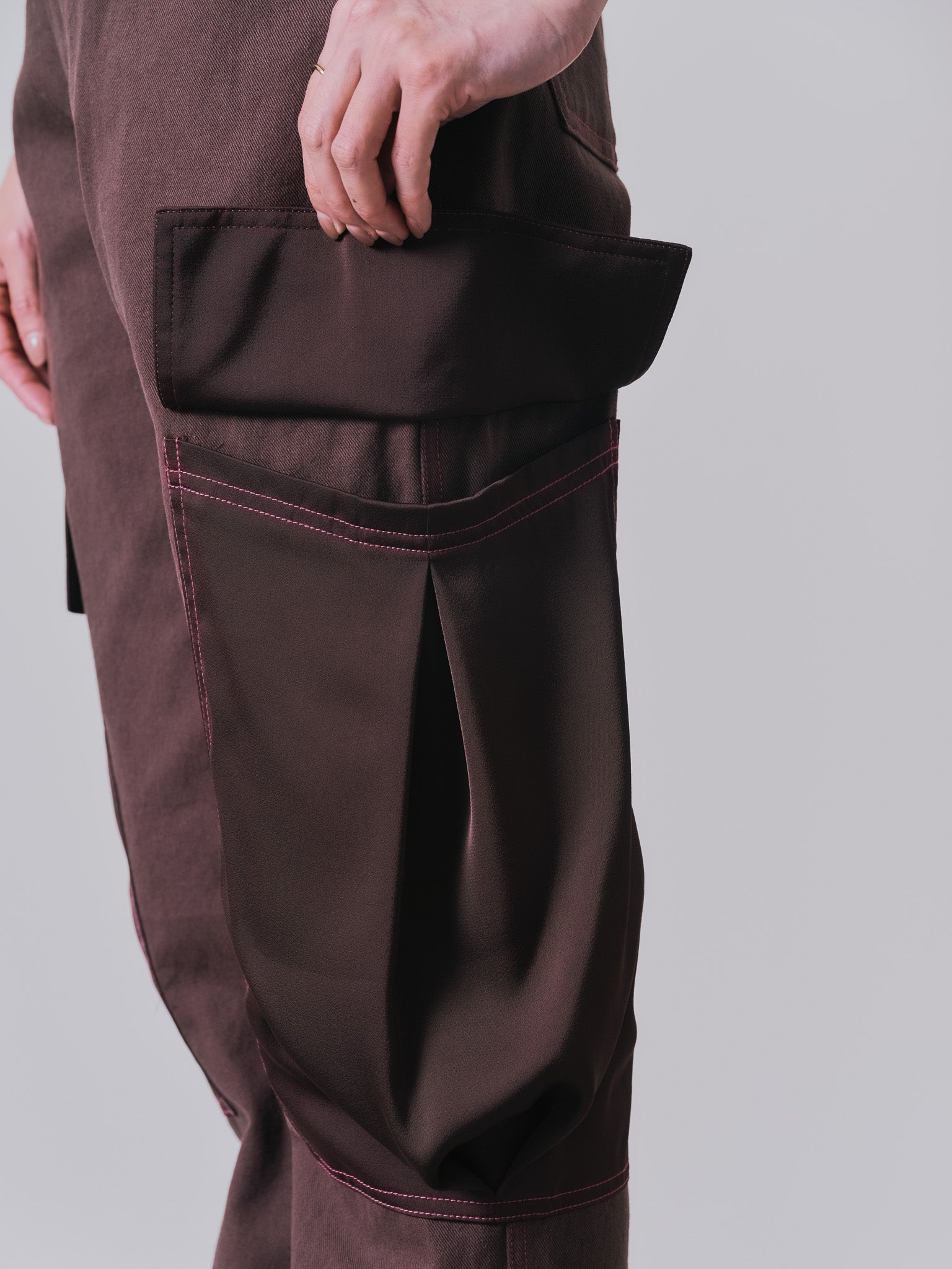ビックサテンミリタリーポケット配色ステッチパンツ [601359] brown
