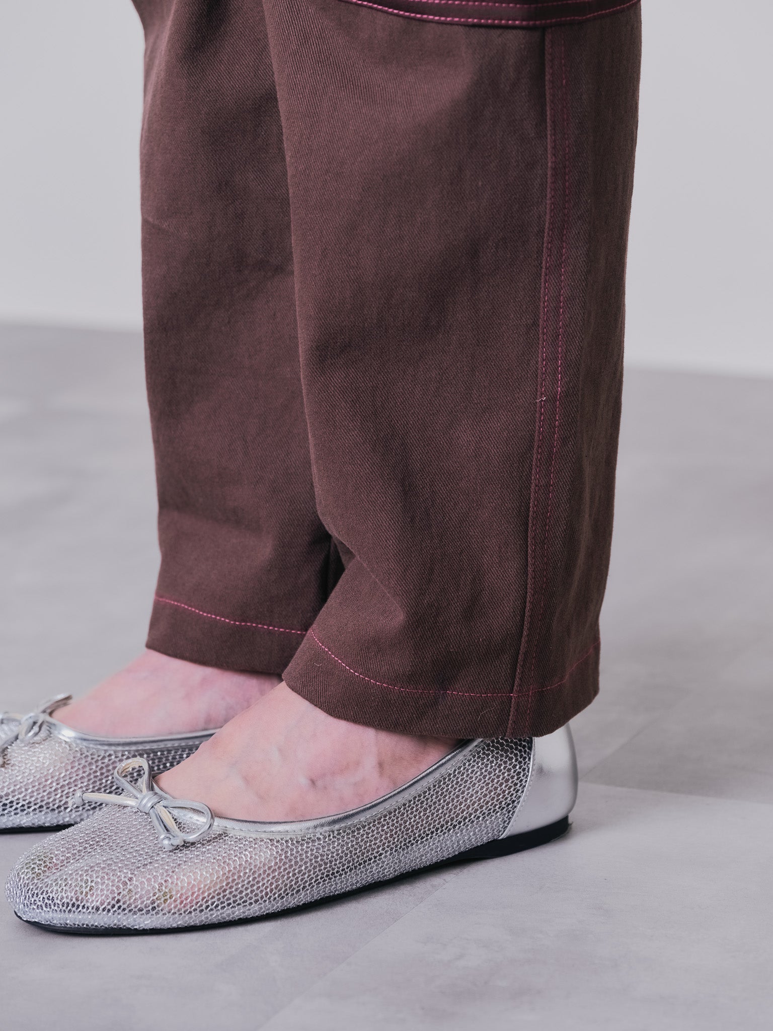 ビックサテンミリタリーポケット配色ステッチパンツ [601359] brown