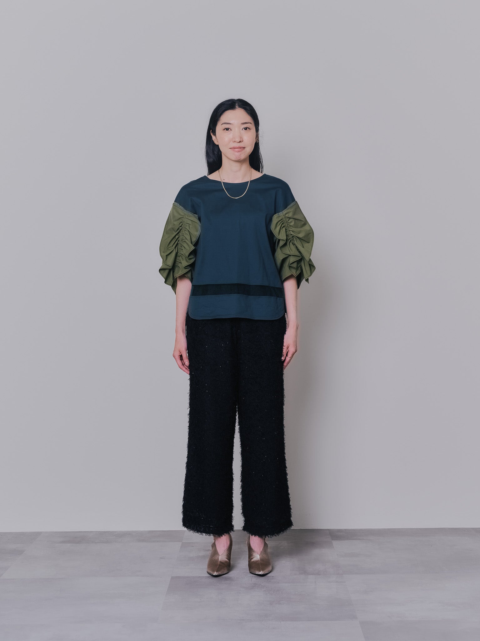 フリンジジャガードパンツ [601381] black