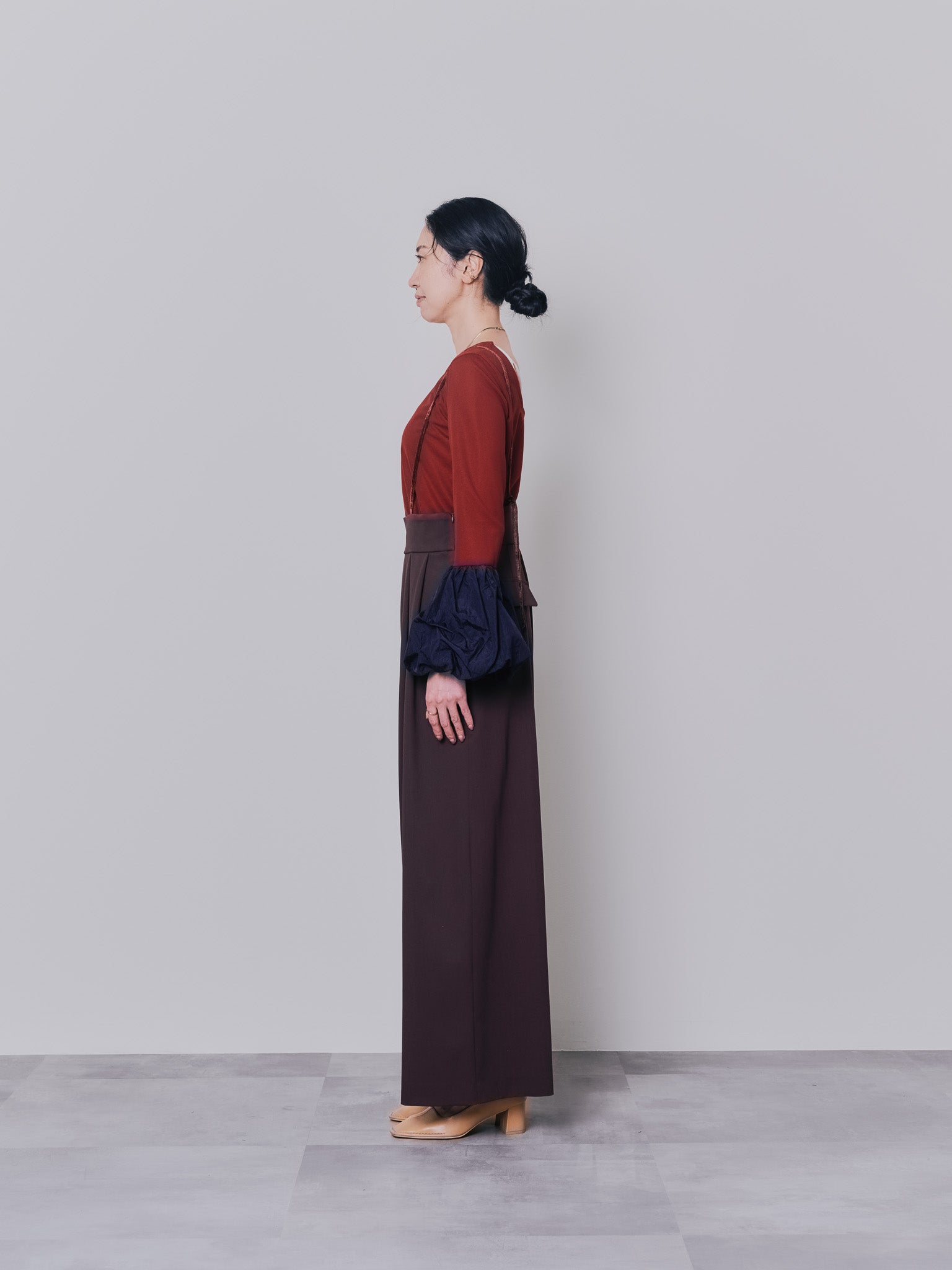 【TIME SALE 10/21 17:00まで!!】配色バルーンスリーブトップス [601371] wine red