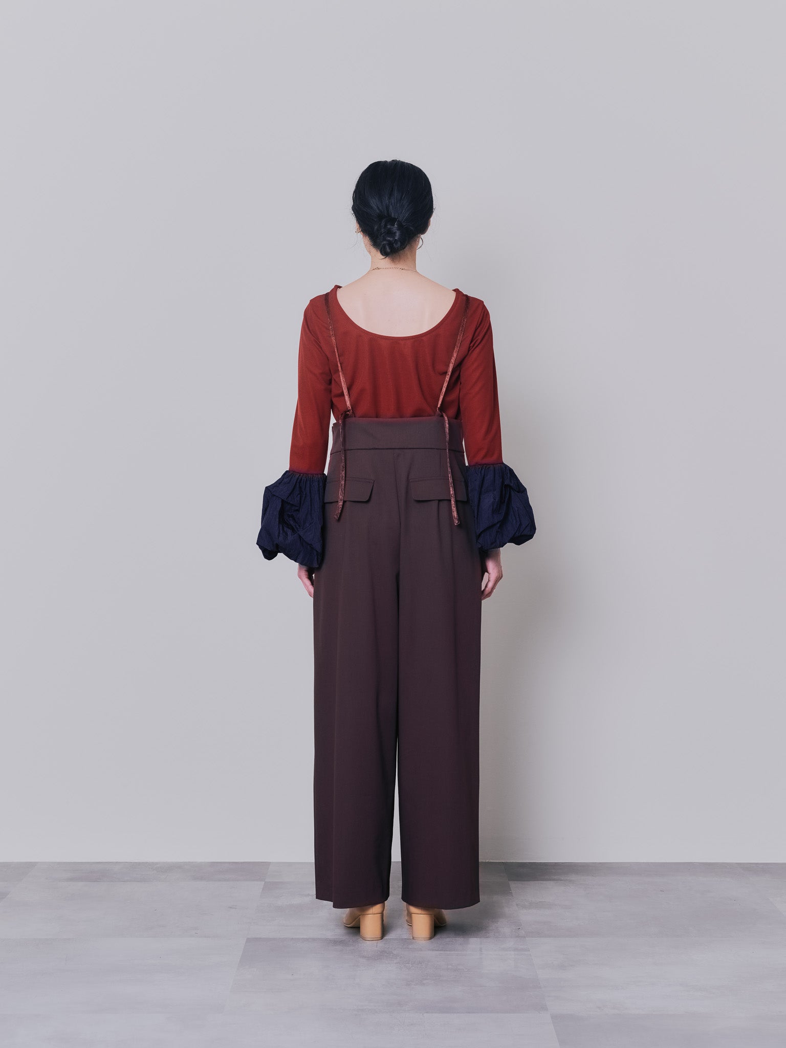 【TIME SALE 10/21 17:00まで!!】配色バルーンスリーブトップス [601371] wine red