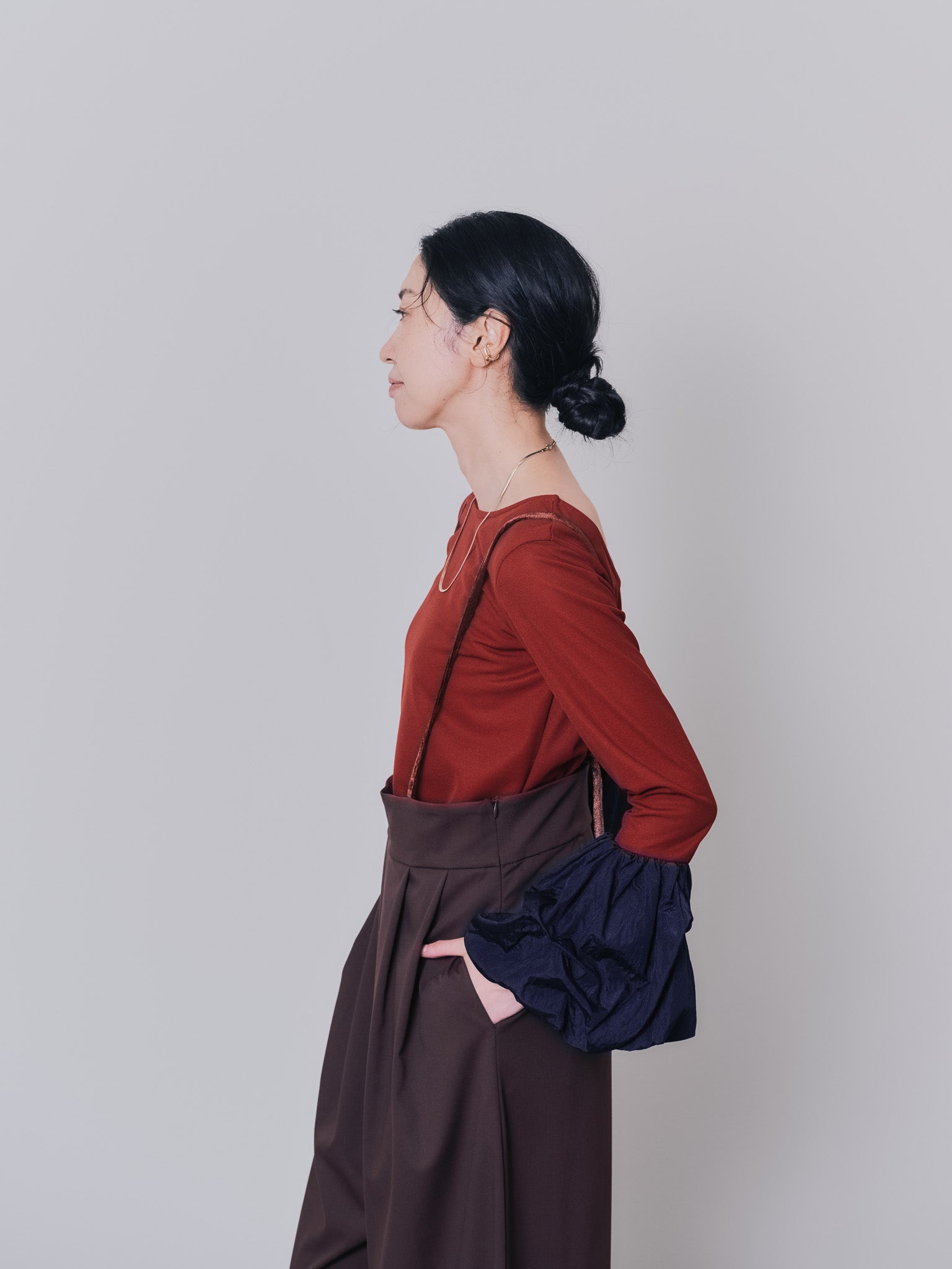 【TIME SALE 10/21 17:00まで!!】配色バルーンスリーブトップス [601371] wine red