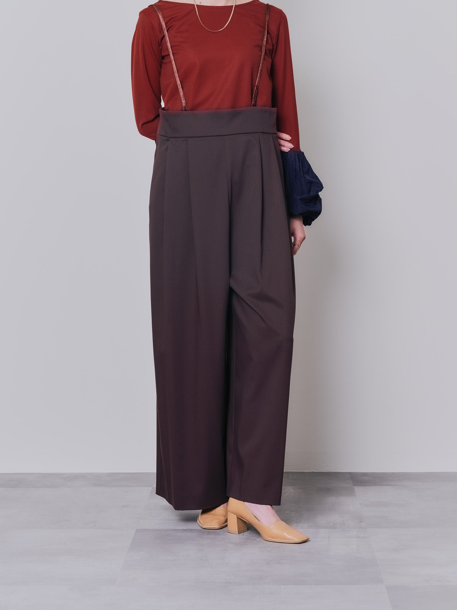 【TIME SALE 10/21 17:00まで!!】ベロアサスペンダー付パンツ [603332] brown