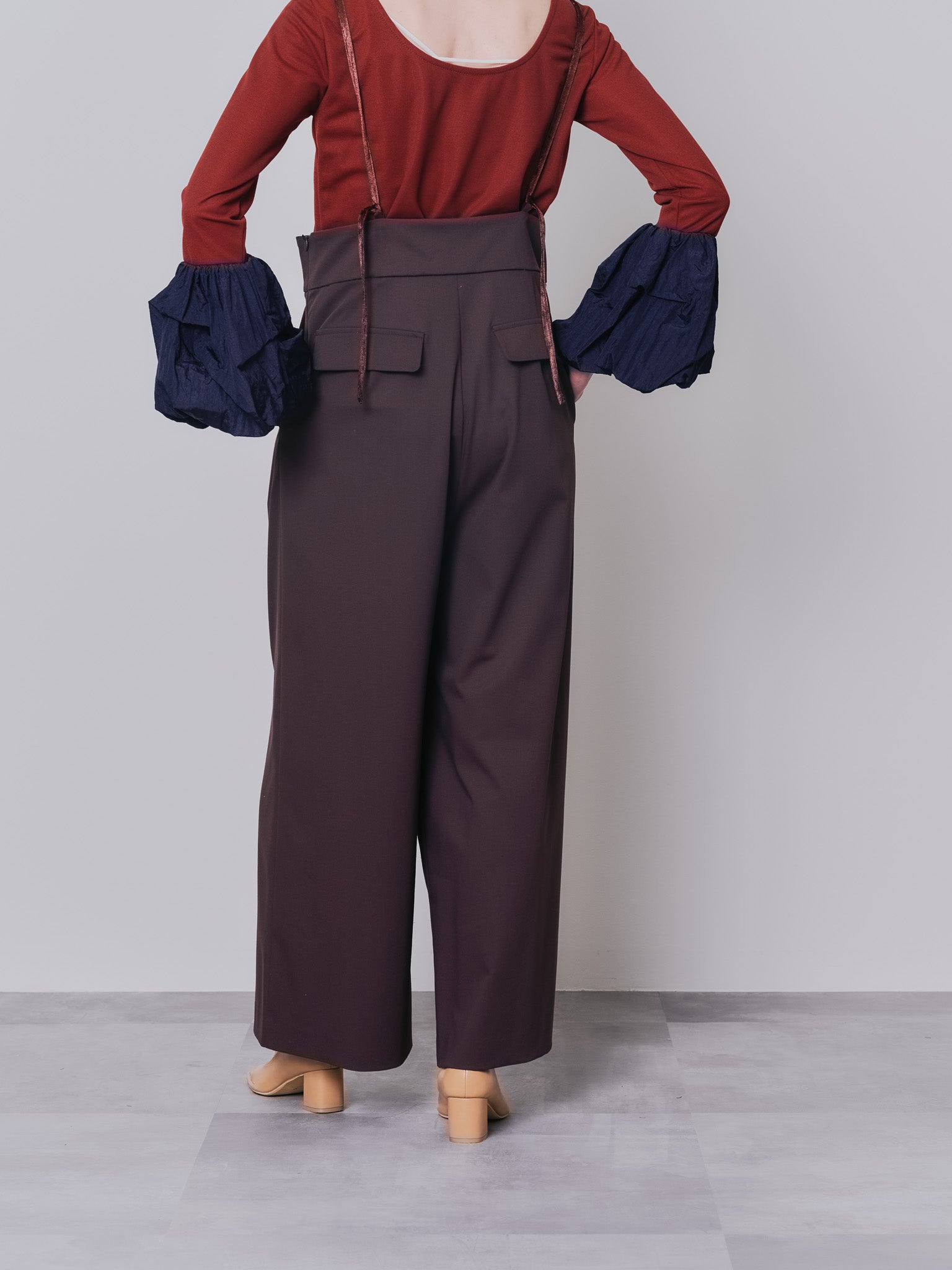 【TIME SALE 10/21 17:00まで!!】ベロアサスペンダー付パンツ [603332] brown
