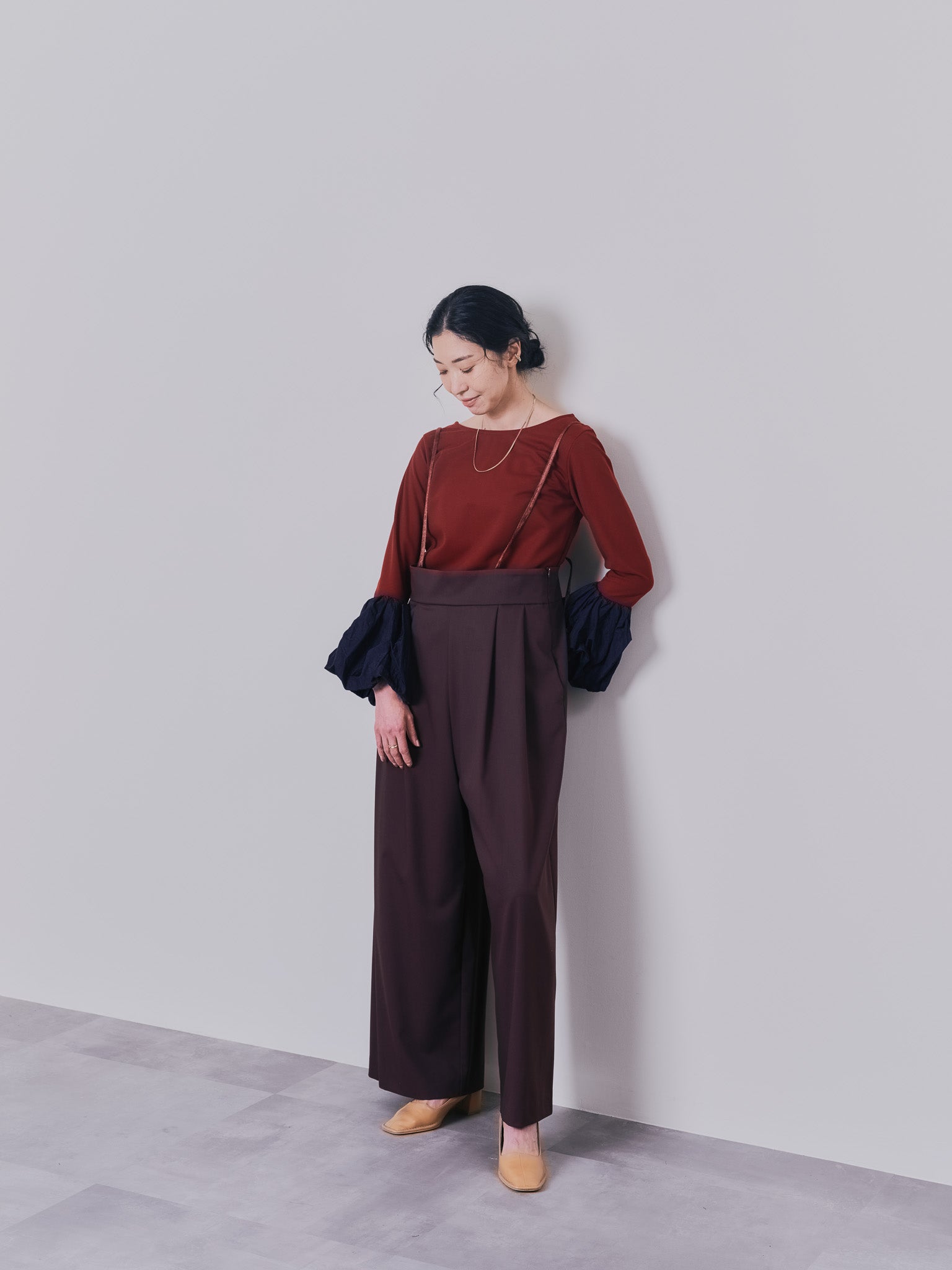 ベロアサスペンダー付パンツ [603332] brown