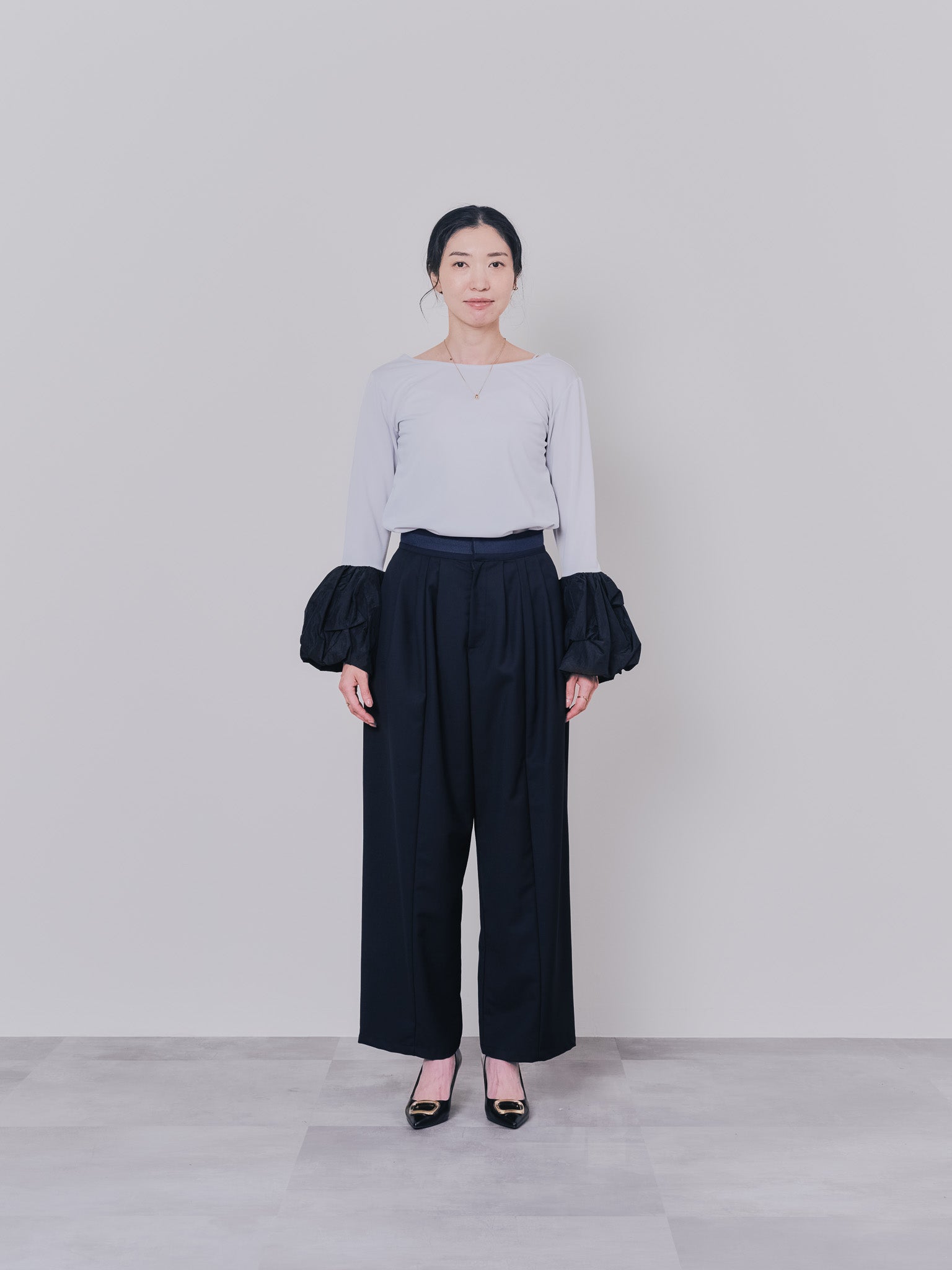 配色バルーンスリーブトップス [601371] light grey