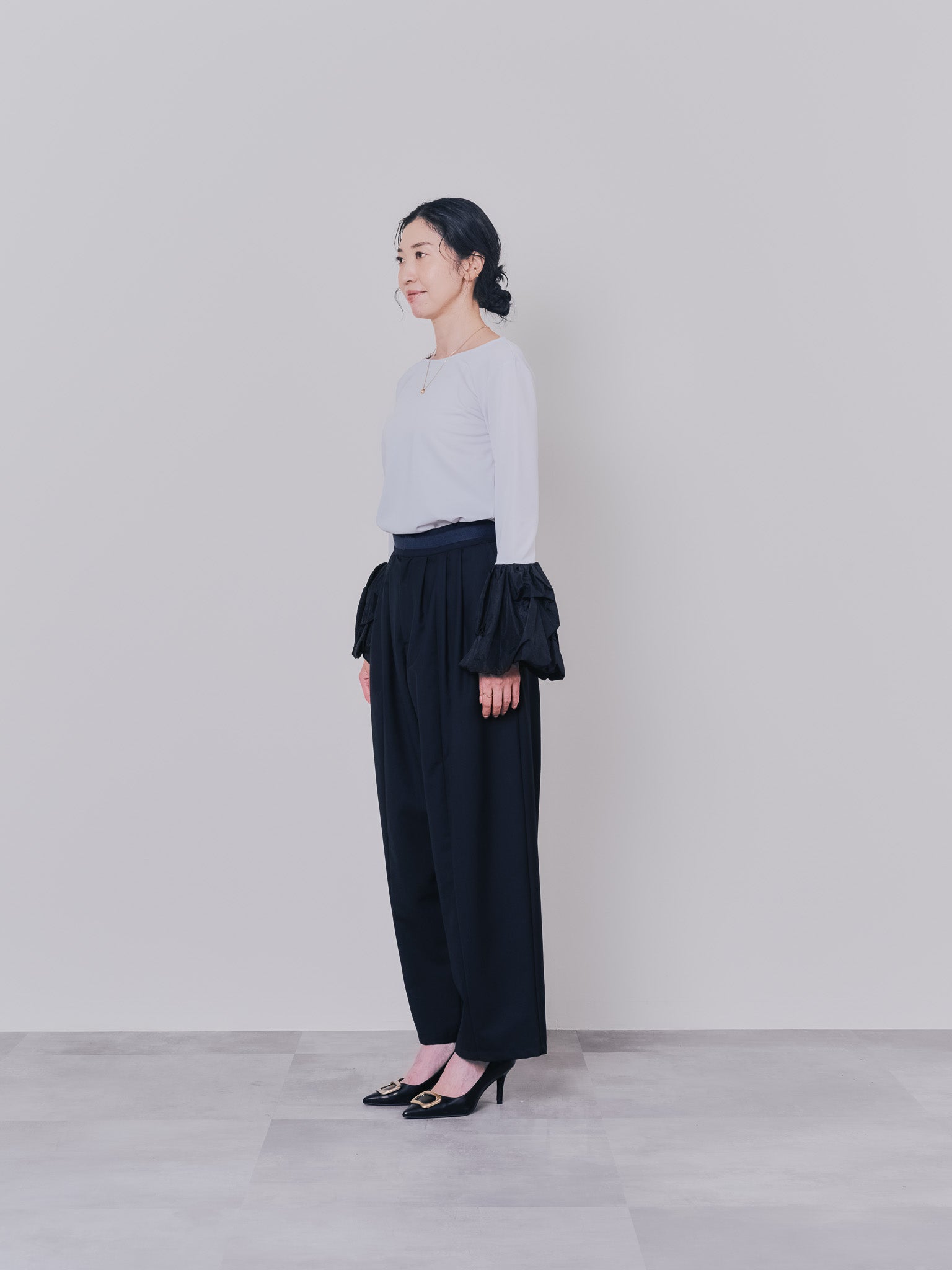 配色バルーンスリーブトップス [601371] light grey