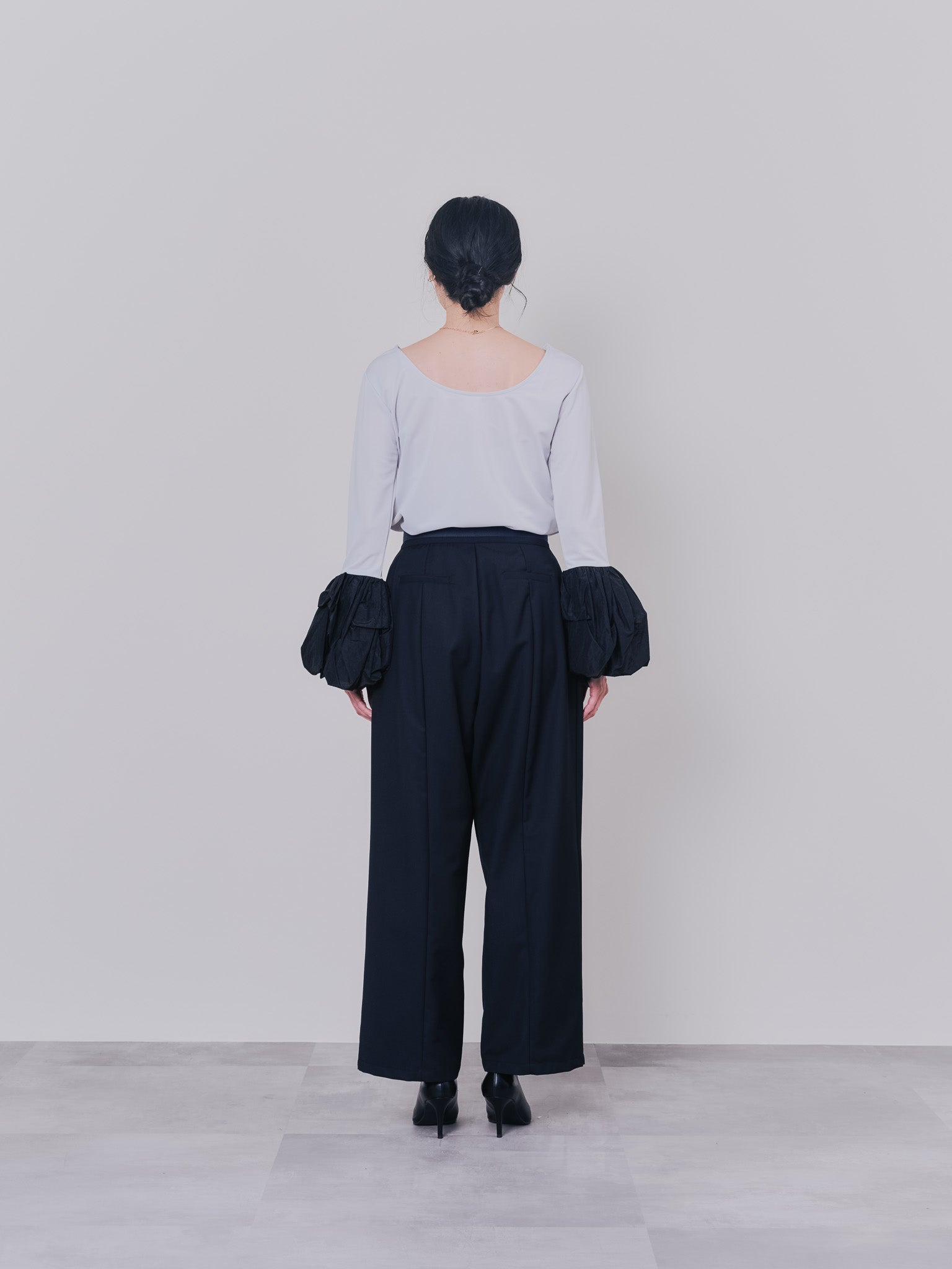 配色バルーンスリーブトップス [601371] light grey