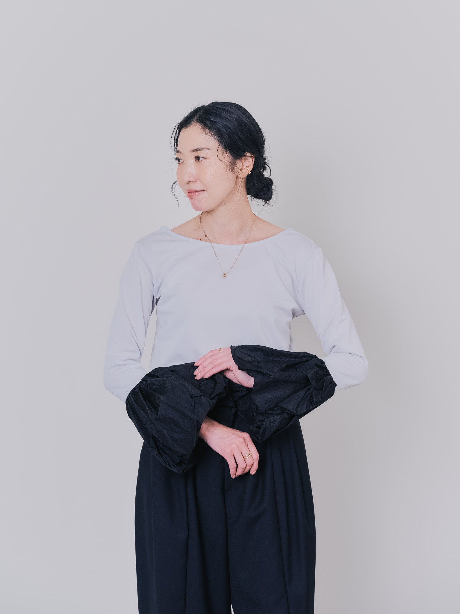 配色バルーンスリーブトップス [601371] light grey