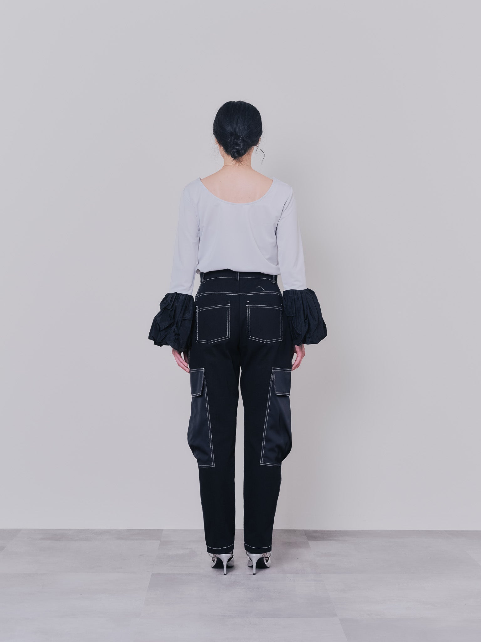 配色バルーンスリーブトップス [601371] light grey