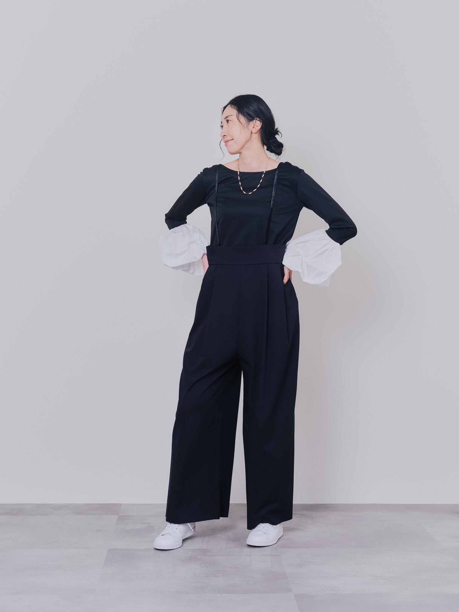 ベロアサスペンダー付パンツ [603332] black