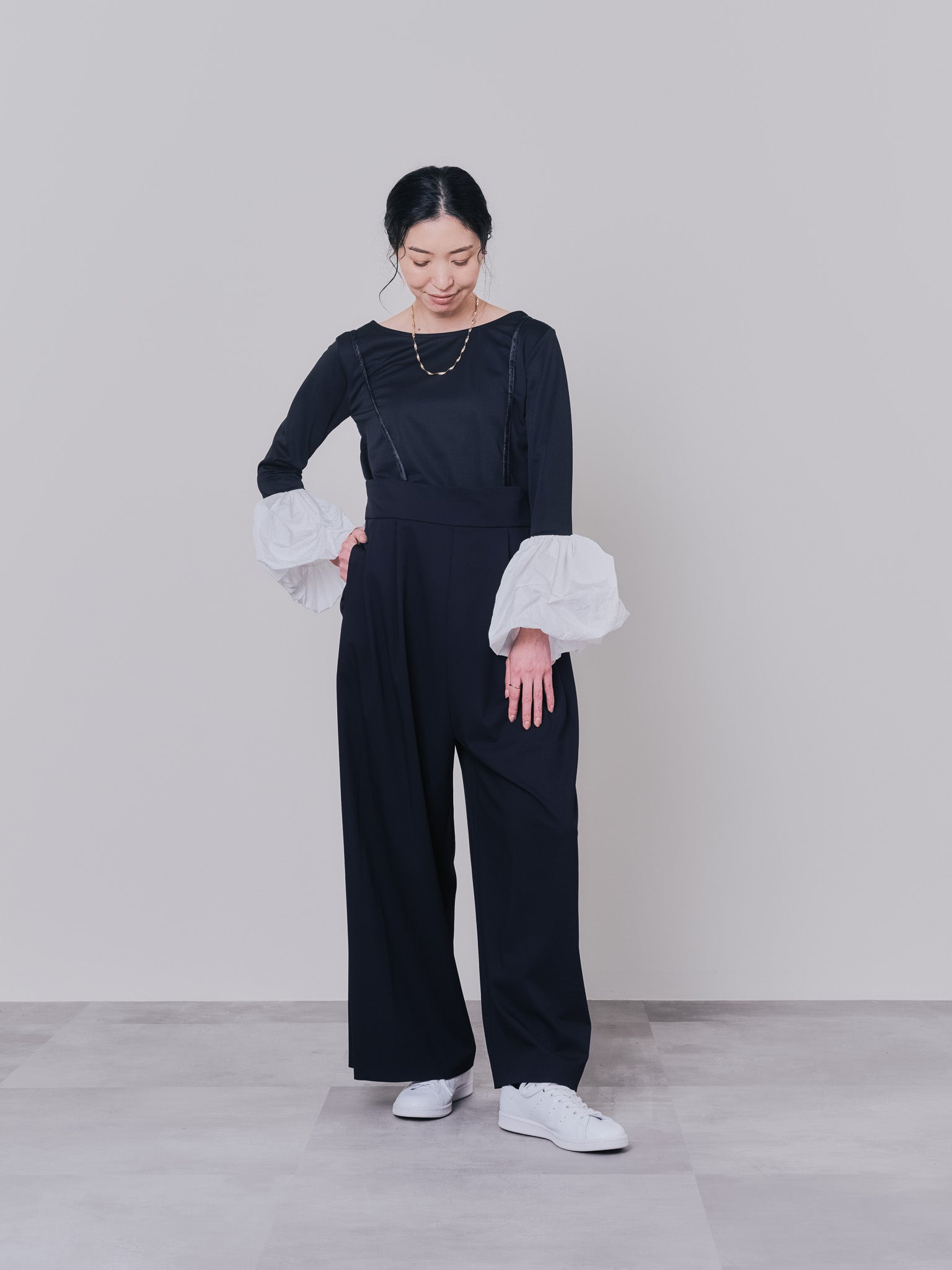 ベロアサスペンダー付パンツ [603332] black