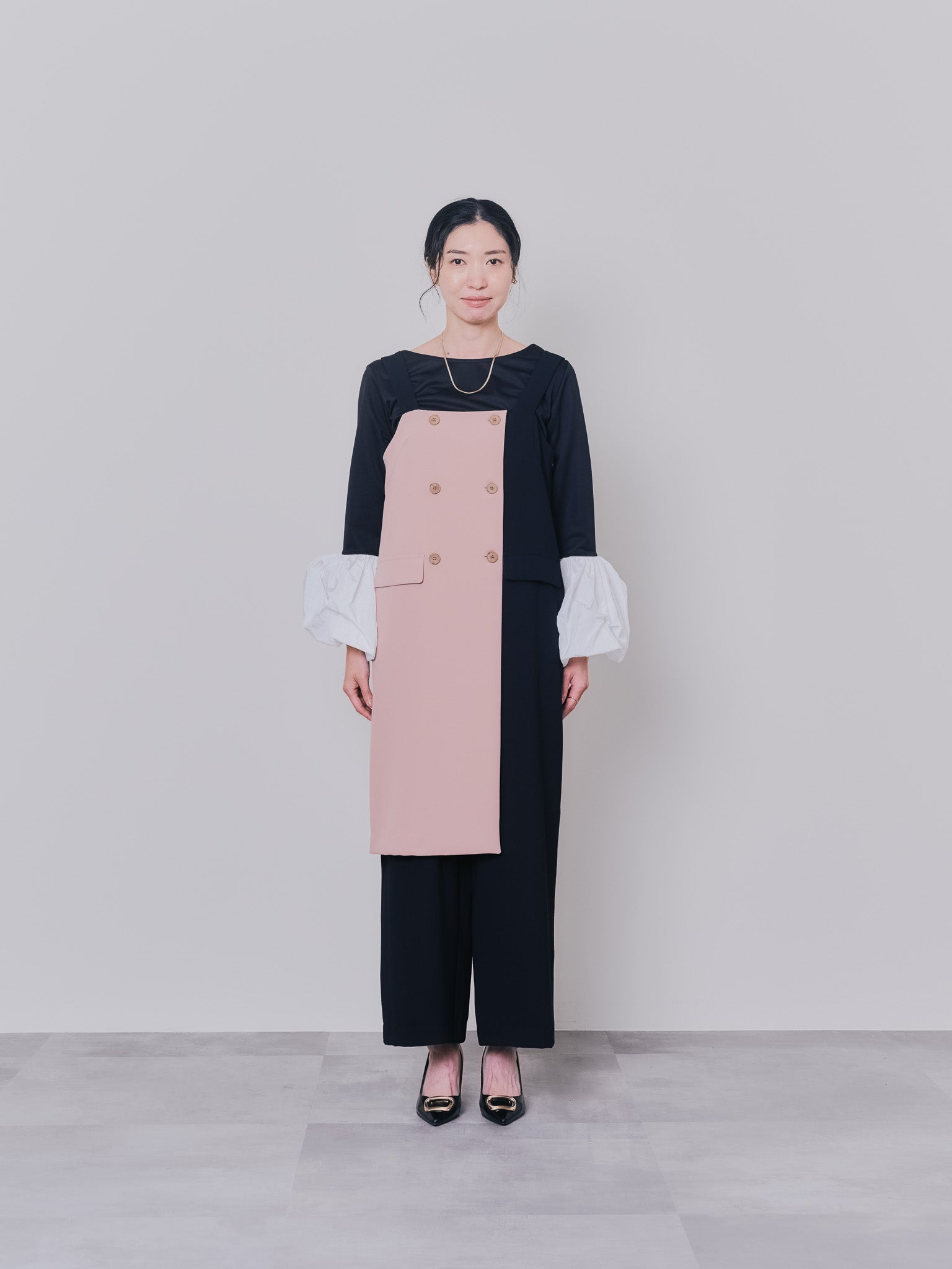【TIME SALE 10/21 17:00まで!!】配色バルーンスリーブトップス [601371] black