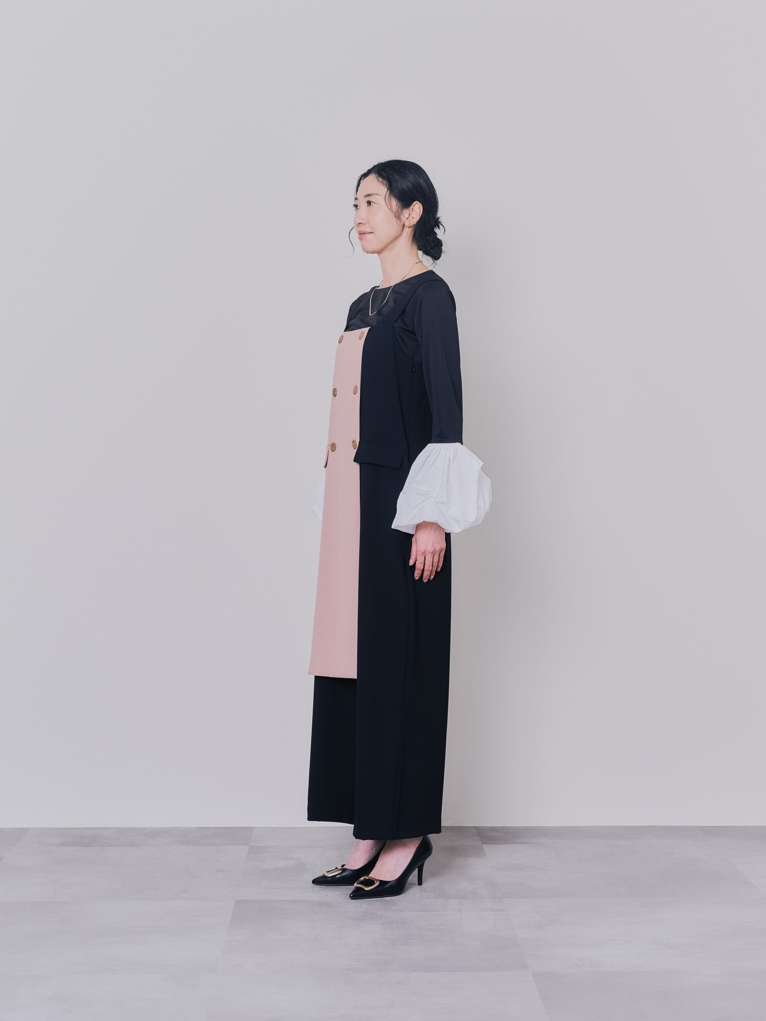 【TIME SALE 10/21 17:00まで!!】配色バルーンスリーブトップス [601371] black