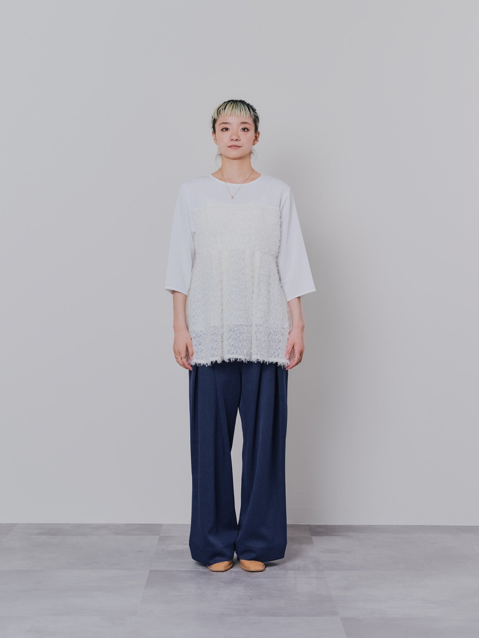 フロントリボンワイドタックパンツ [603330] navy