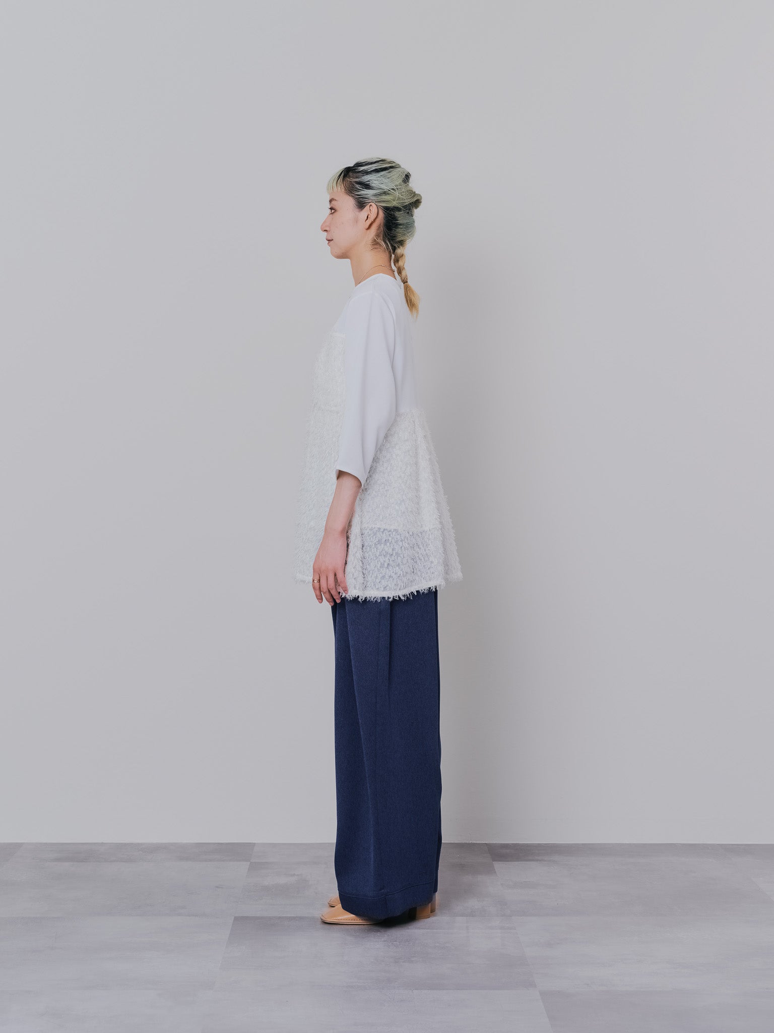 フロントリボンワイドタックパンツ [603330] navy