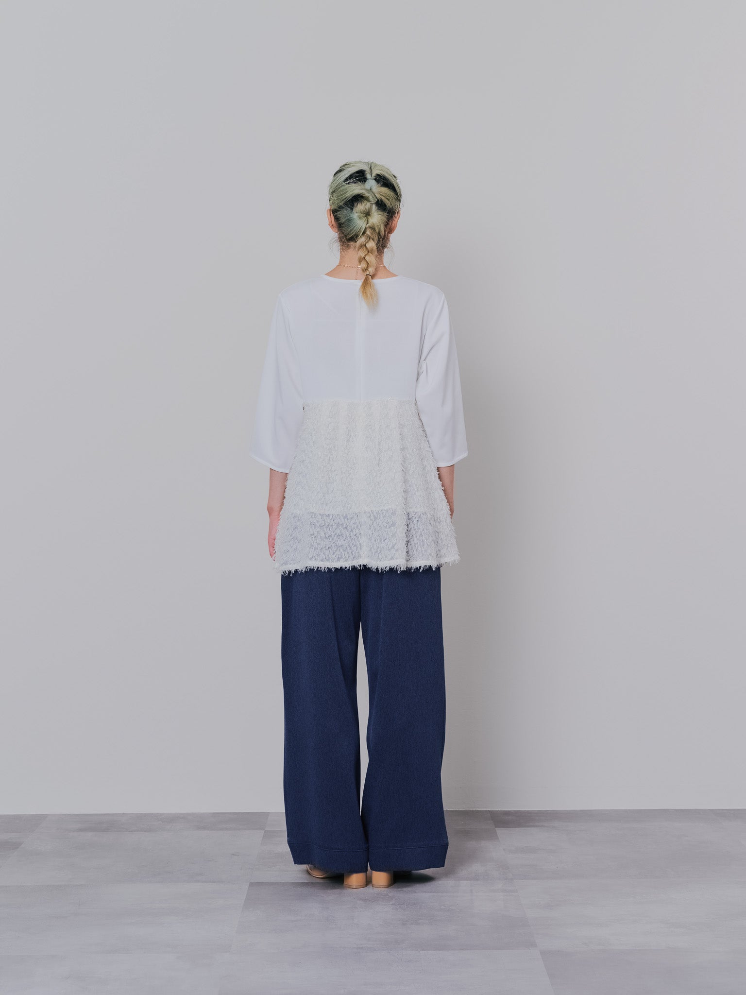 フロントリボンワイドタックパンツ [603330] navy
