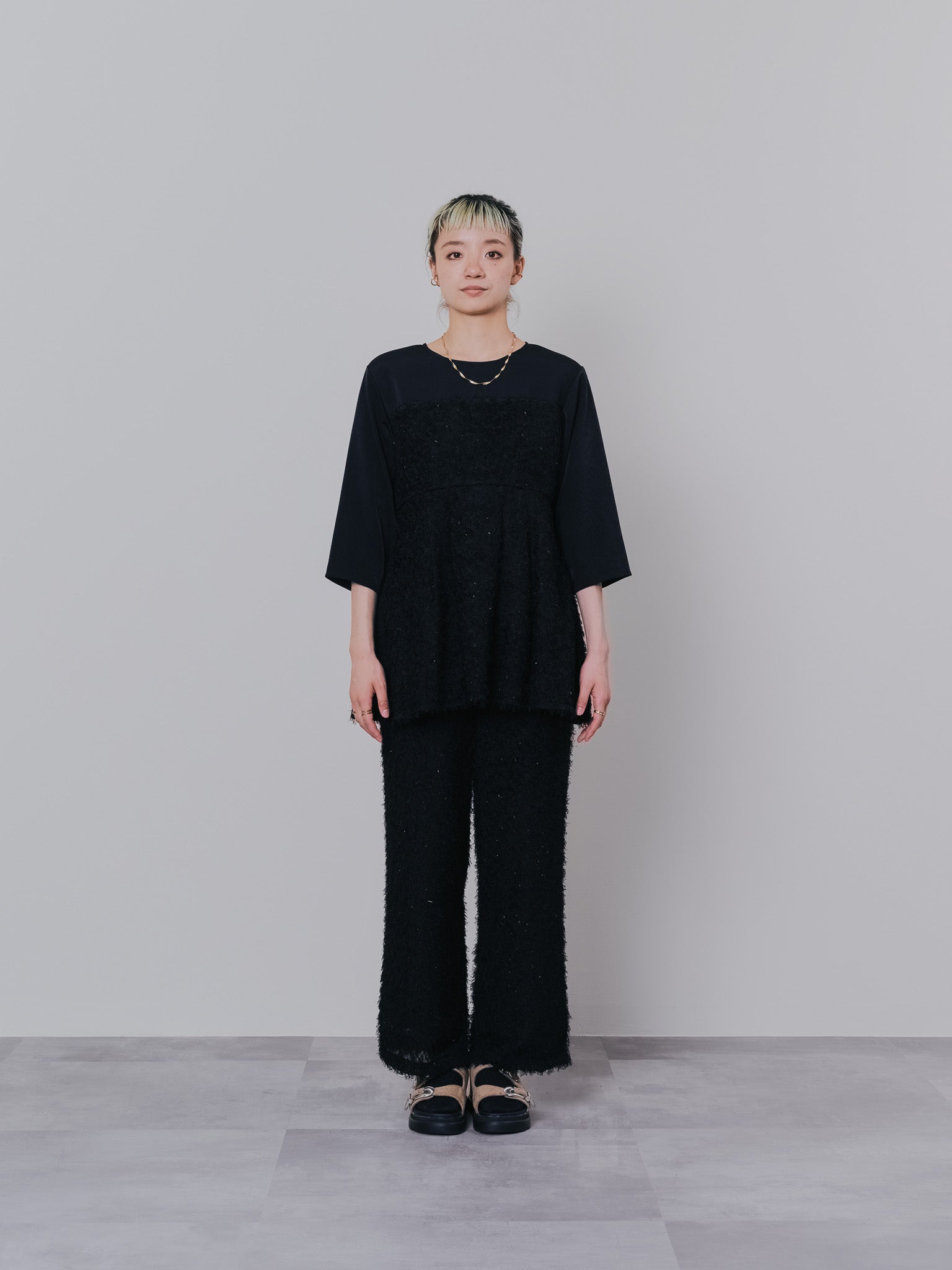 【SALE】フリンジジャガードパンツ [601381] black