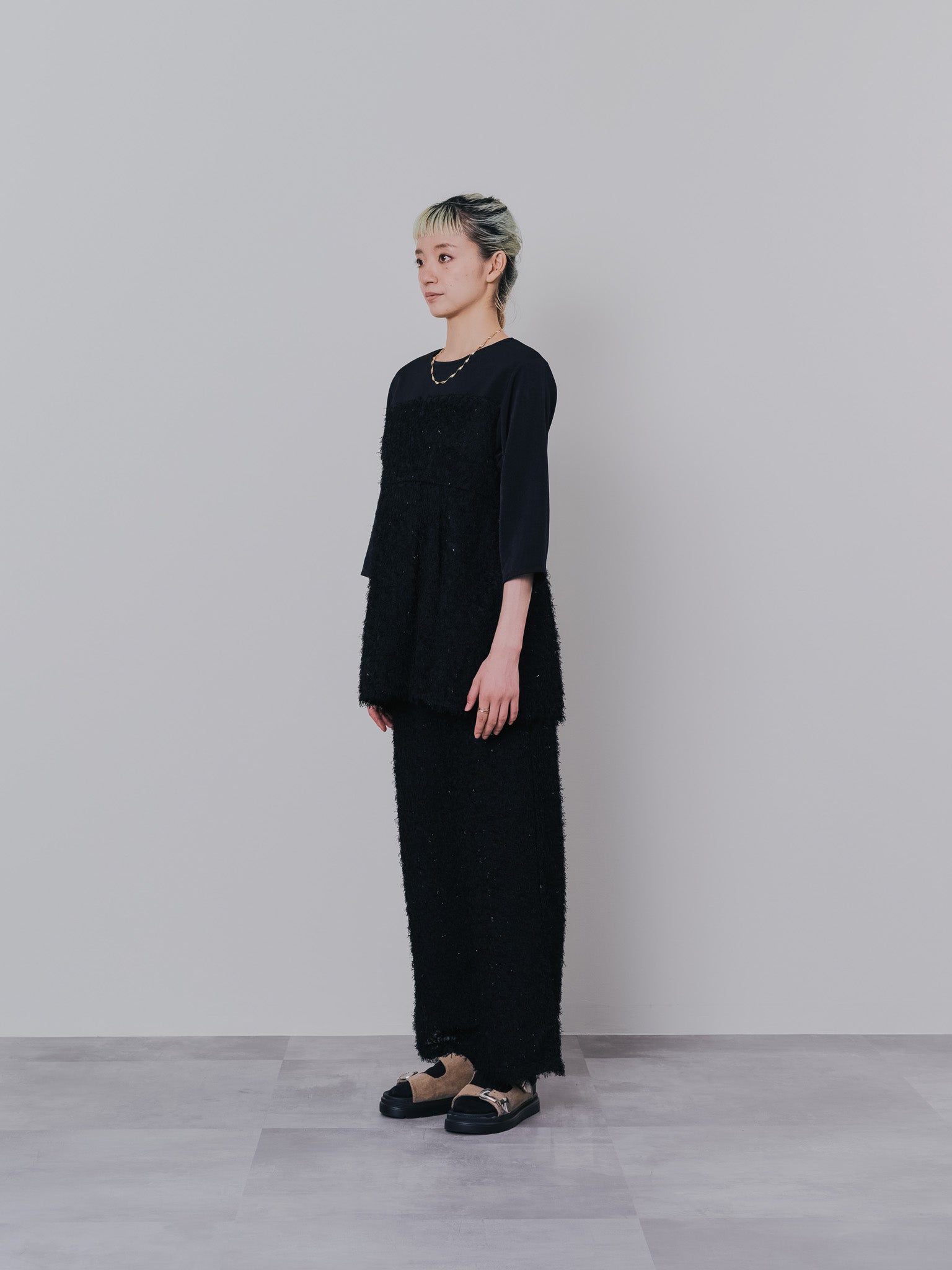 フリンジジャガードパンツ [601381] black