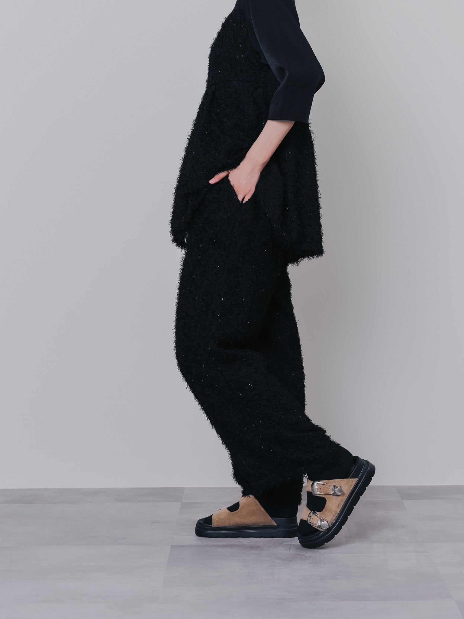 フリンジジャガードパンツ [601381] black