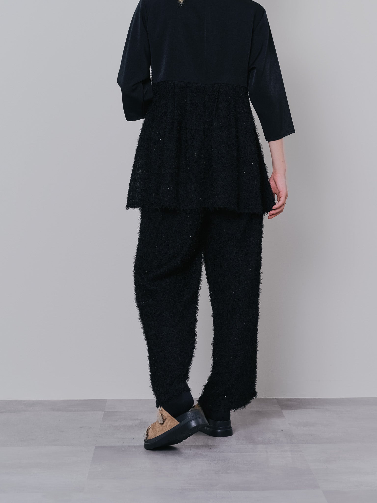 フリンジジャガードパンツ [601381] black
