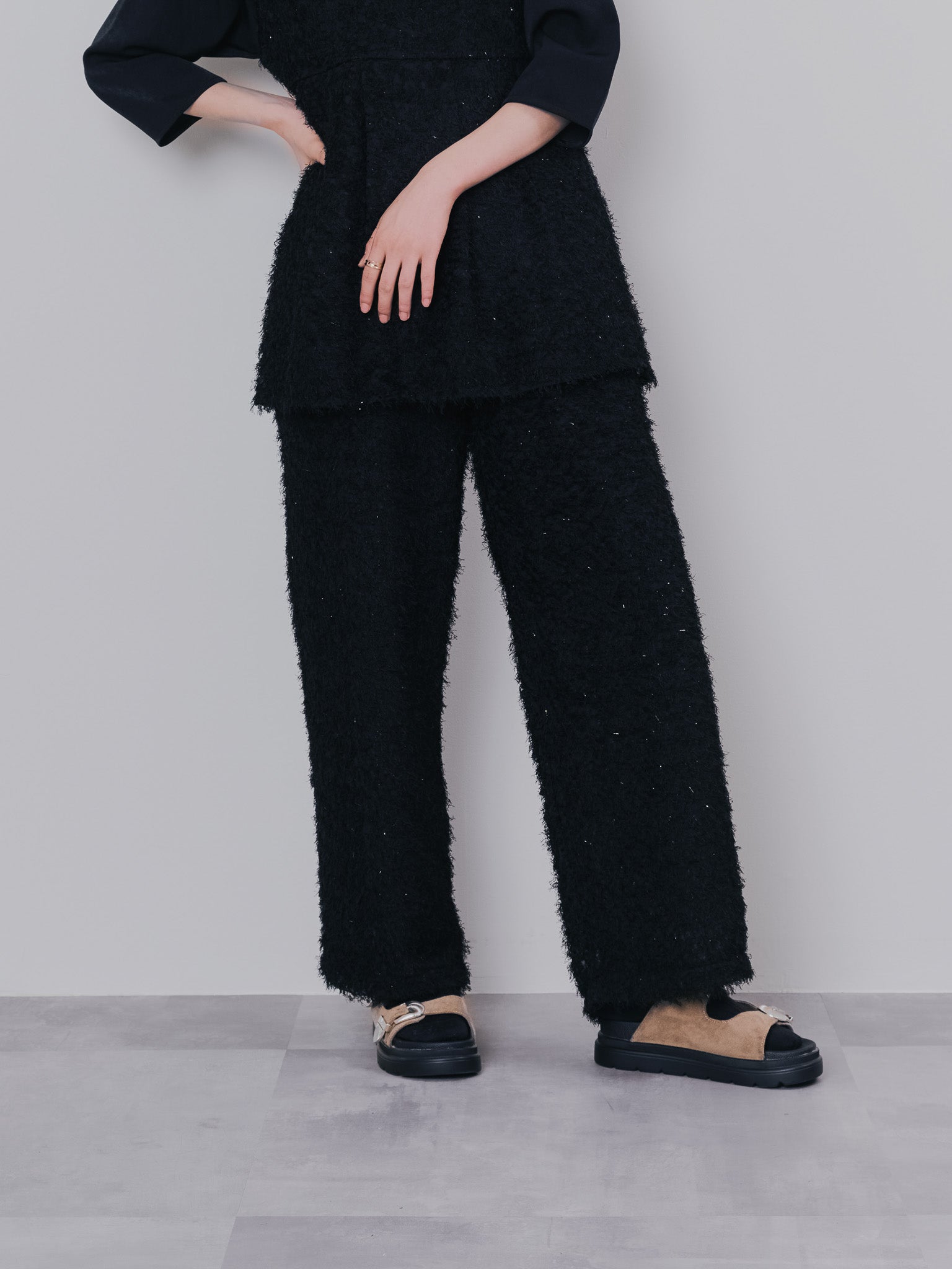 フリンジジャガードパンツ [601381] black