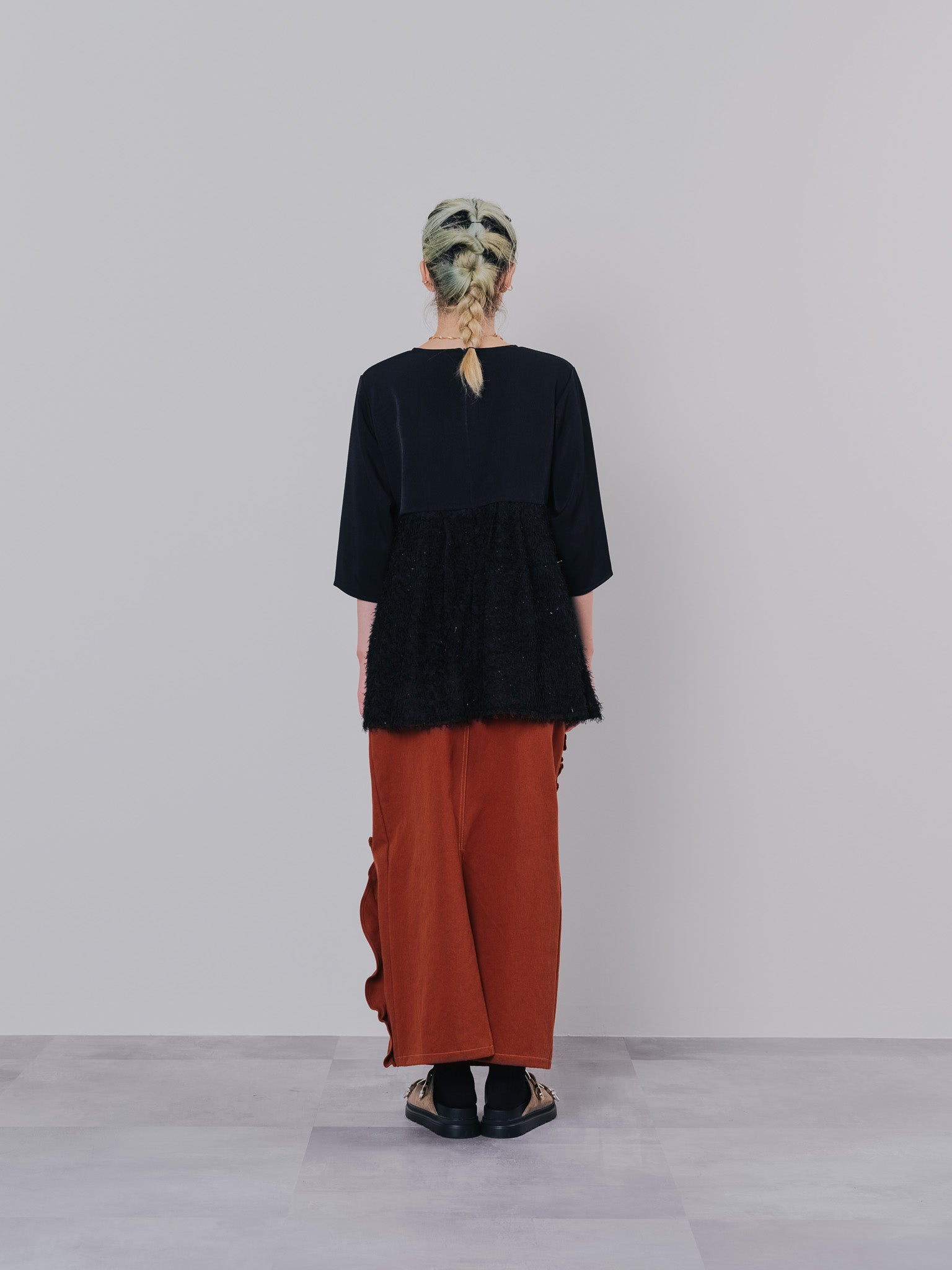ミックスフリルカツラギタイトスカート [601358] red brown