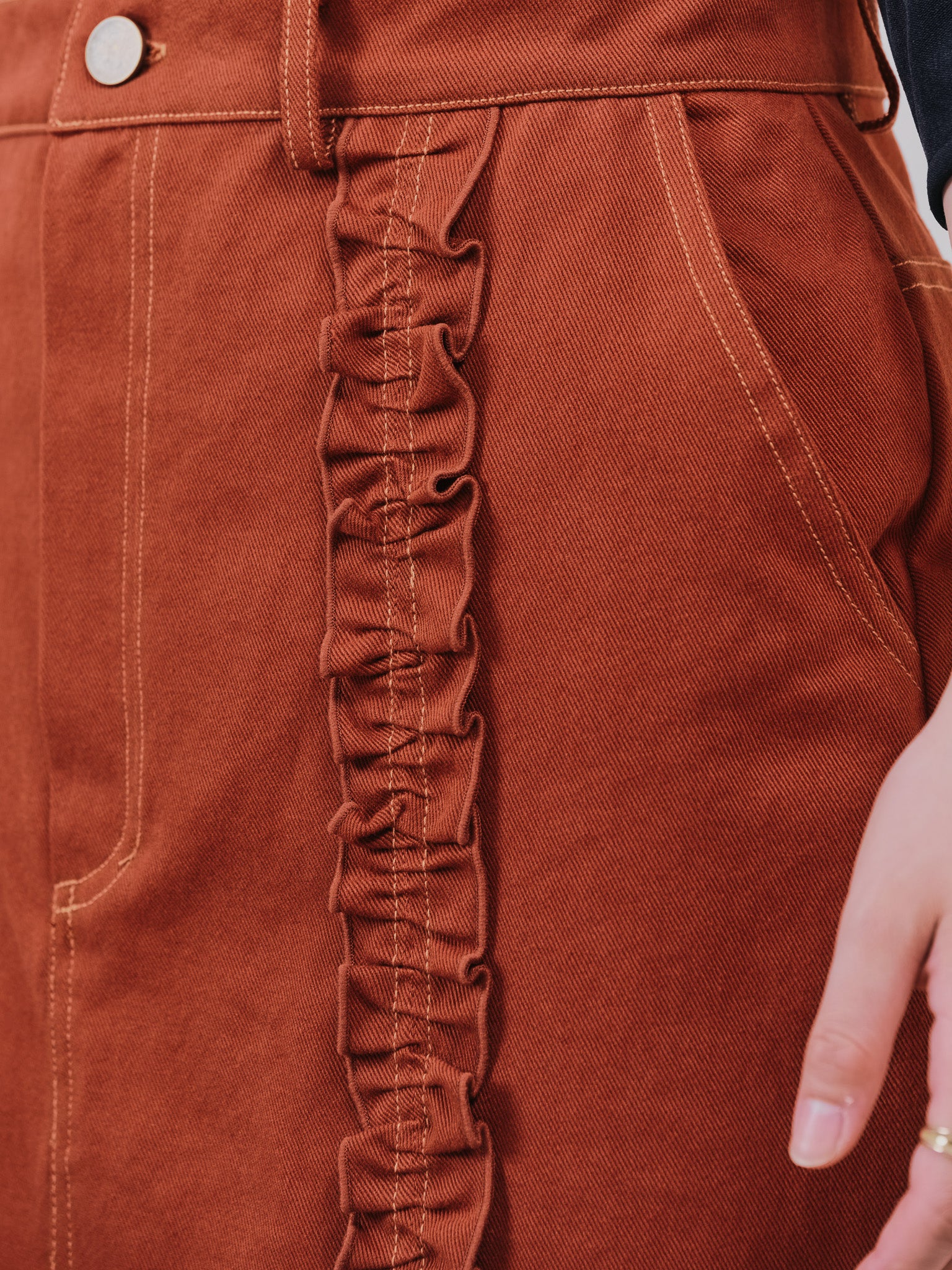 ミックスフリルカツラギタイトスカート [601358] red brown