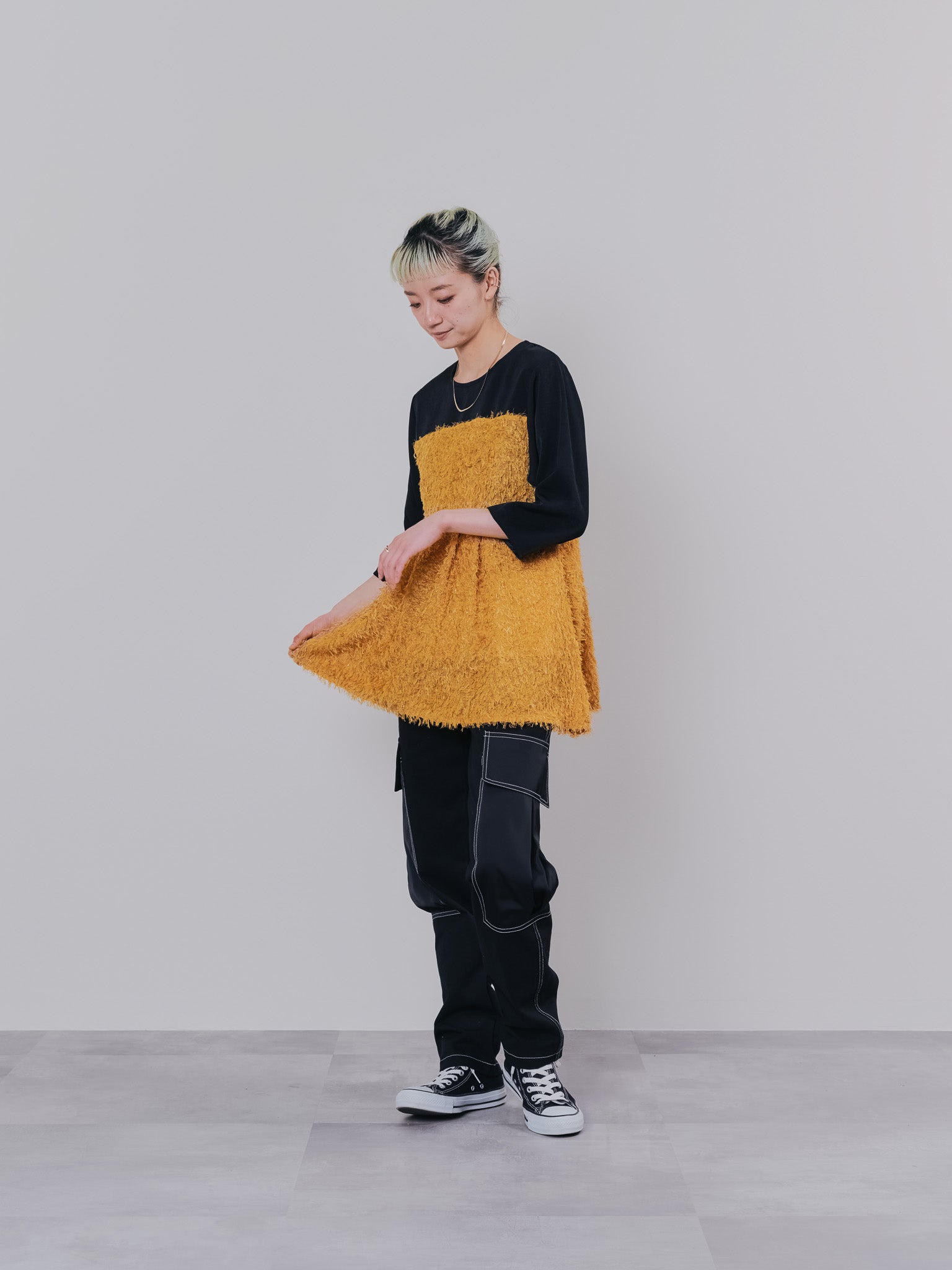 フリンジジャガードビスチェレイヤードライクトップス [601380] mustard