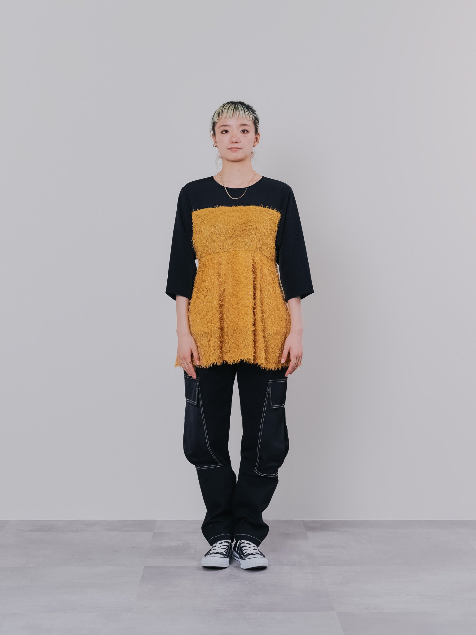 ビックサテンミリタリーポケット配色ステッチパンツ [601359] black