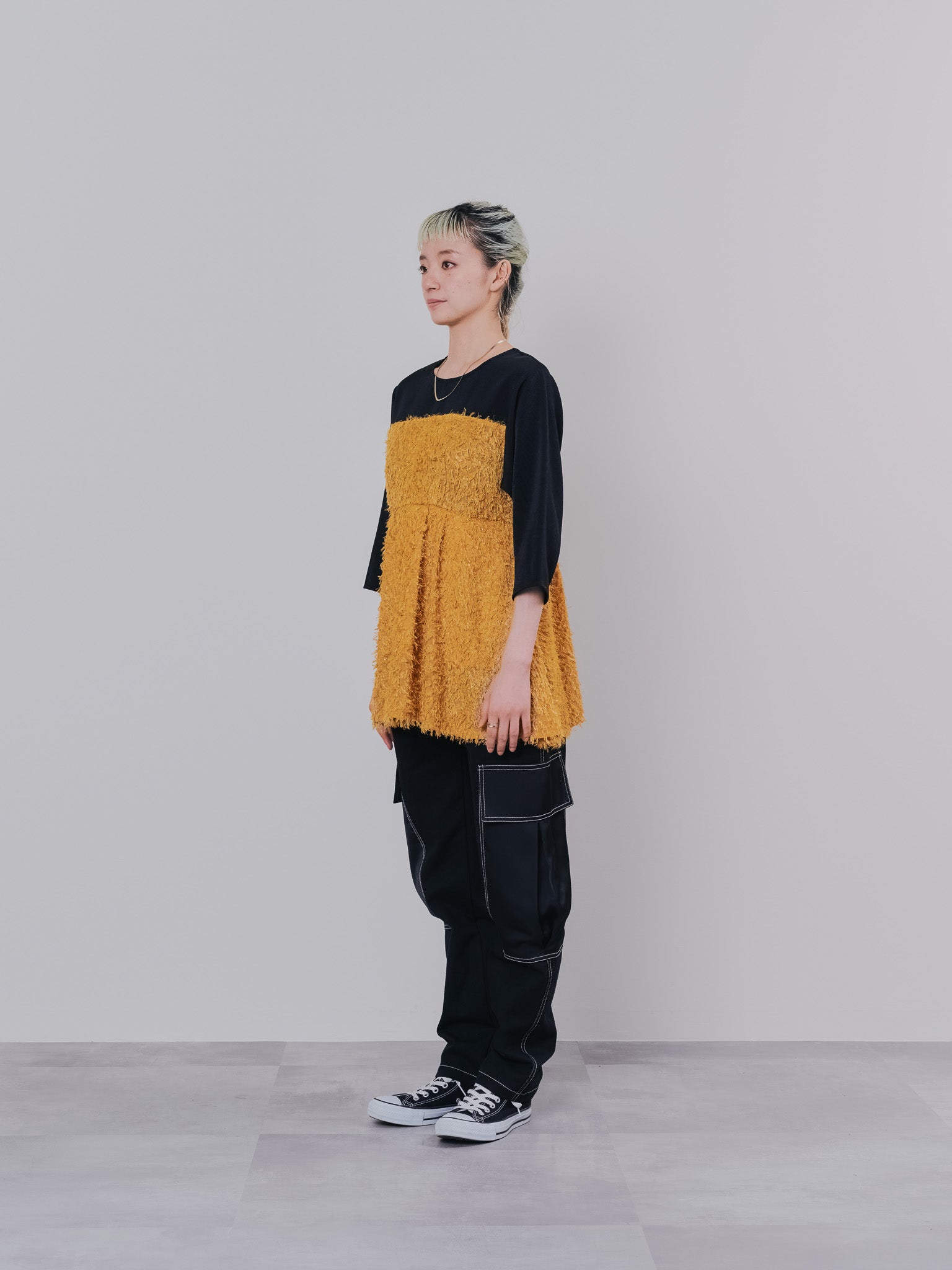 ビックサテンミリタリーポケット配色ステッチパンツ [601359] black