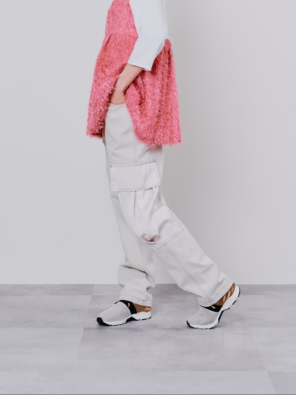 【TIME SALE 11/4まで!!】ビックサテンミリタリーポケット配色ステッチパンツ [601359] ivory