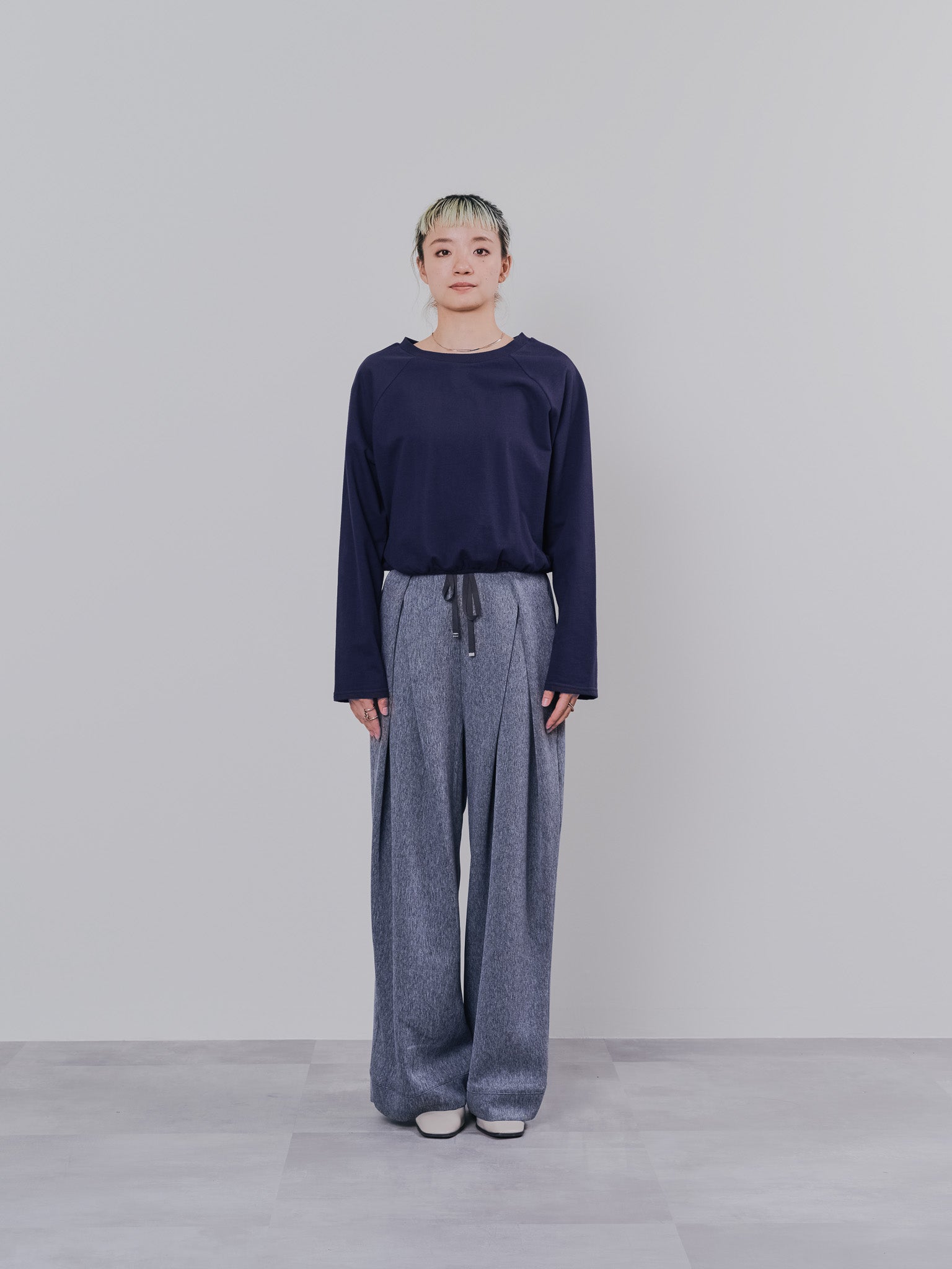 フロントリボンワイドタックパンツ [603330] grey