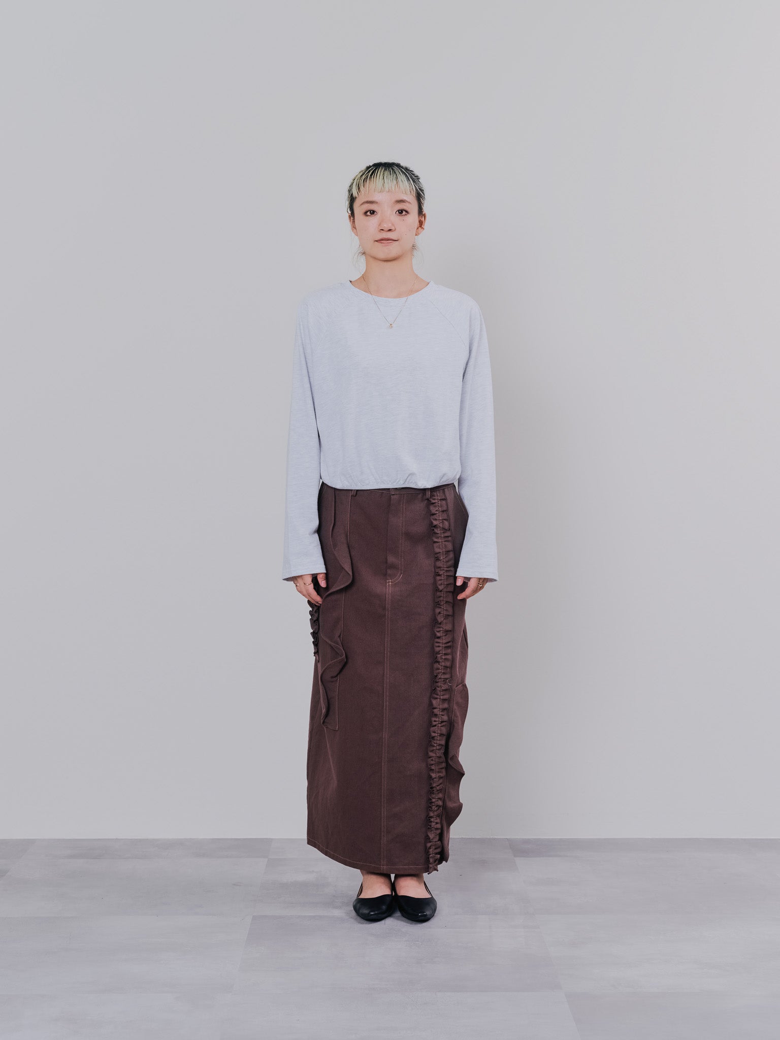 ミックスフリルカツラギタイトスカート [601358] brown