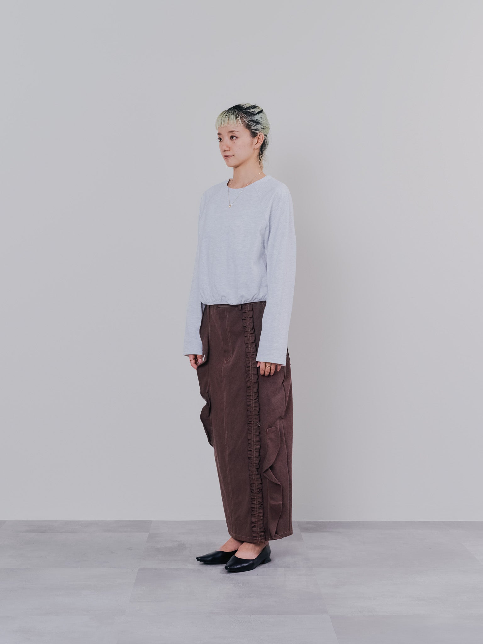 ミックスフリルカツラギタイトスカート [601358] brown