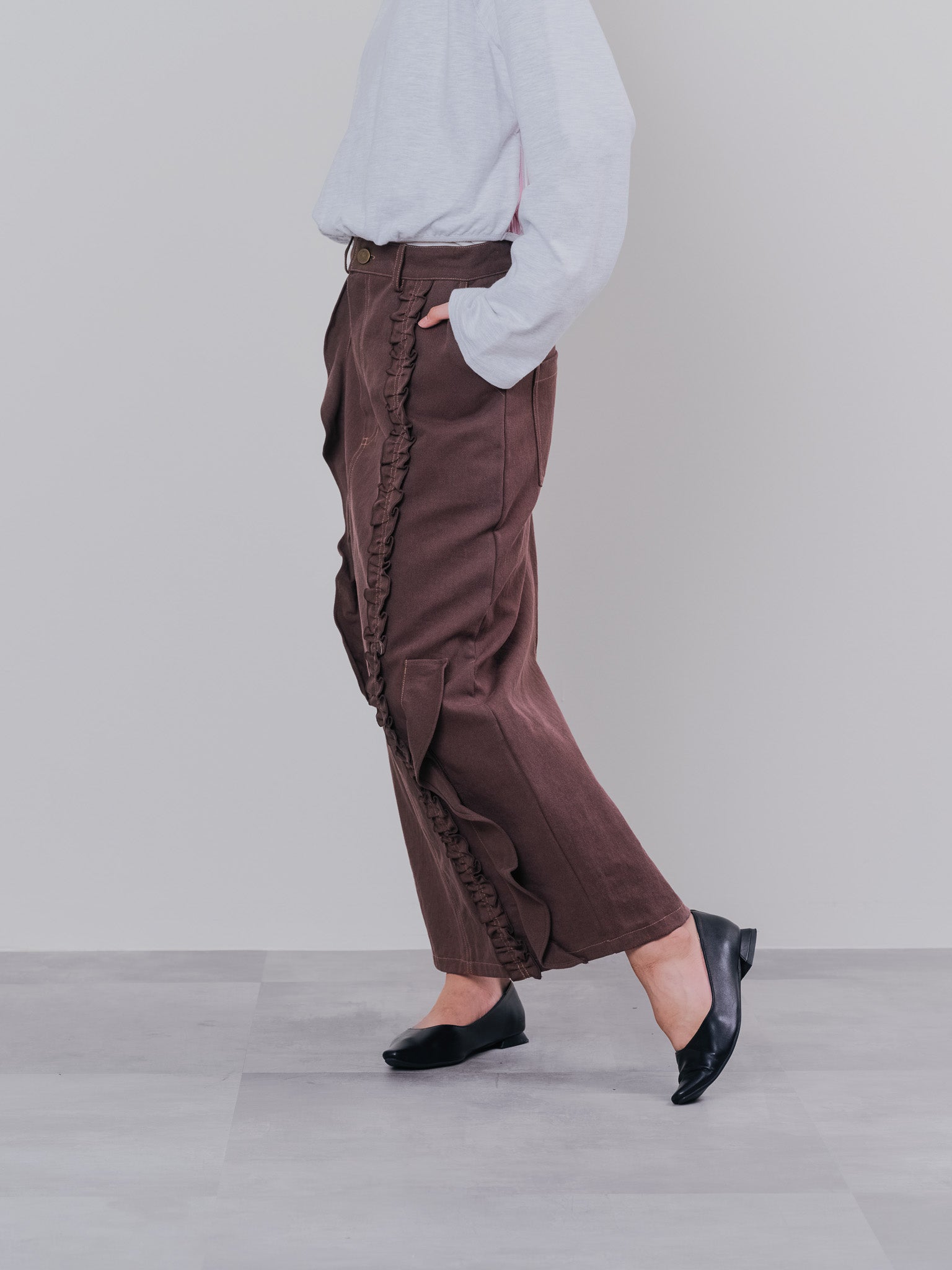 ミックスフリルカツラギタイトスカート [601358] brown