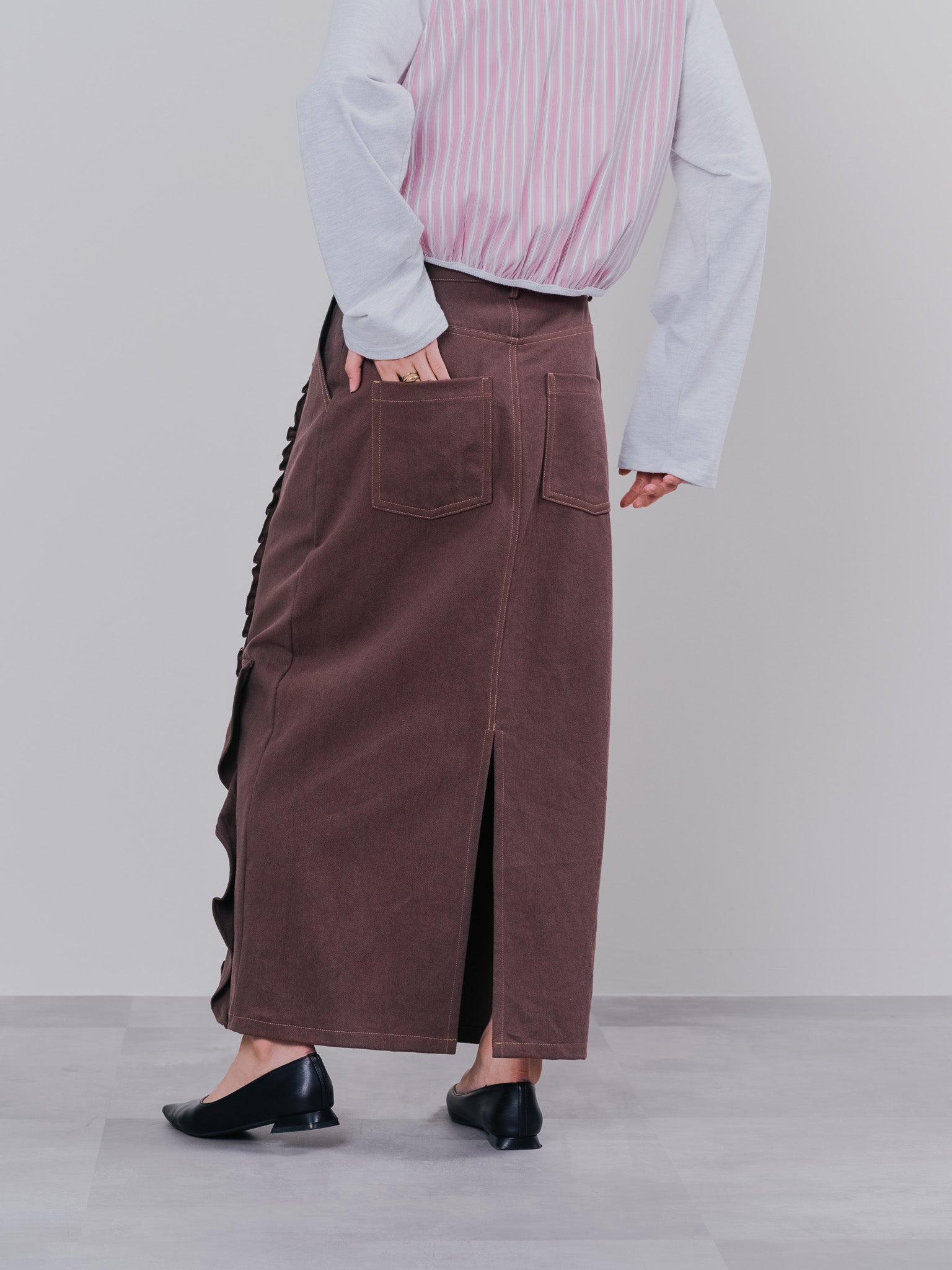 ミックスフリルカツラギタイトスカート [601358] brown