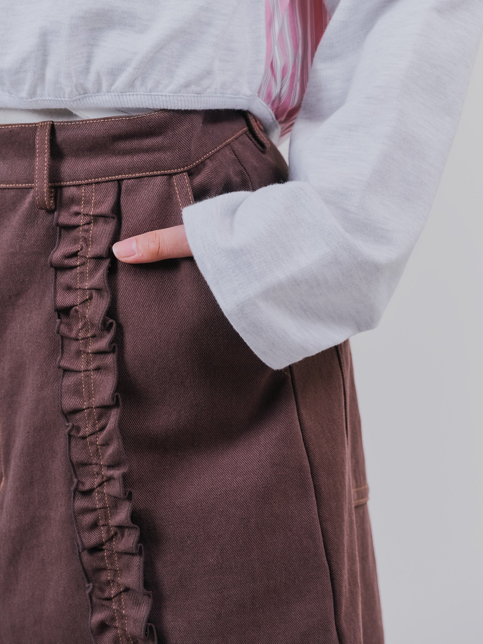 ミックスフリルカツラギタイトスカート [601358] brown