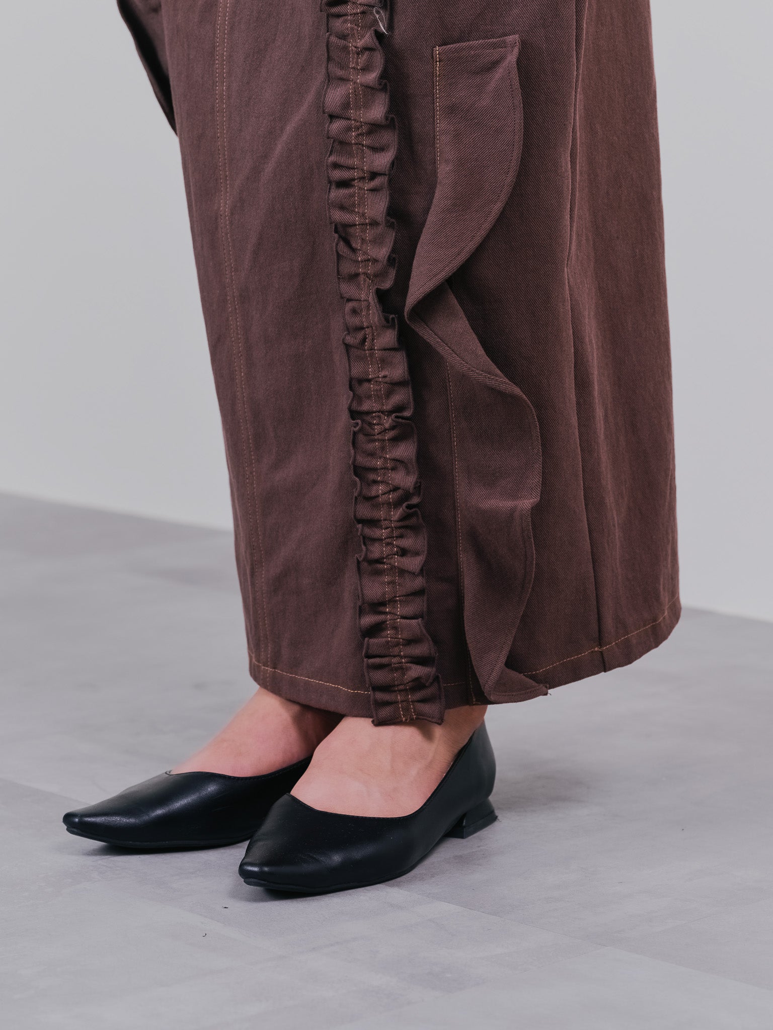 ミックスフリルカツラギタイトスカート [601358] brown