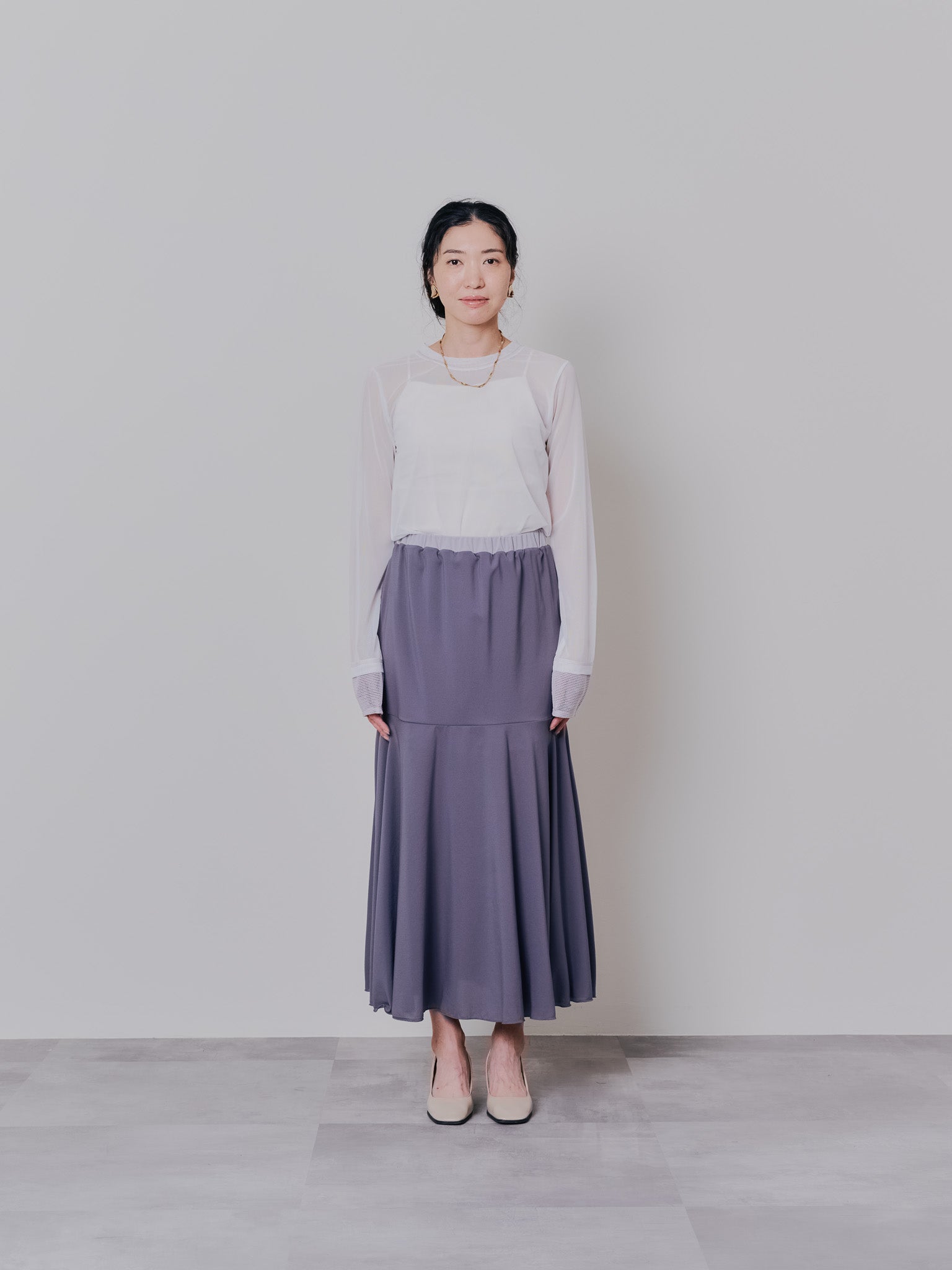 スリーブメッシュ配色ステッチシアートップス [601352] off