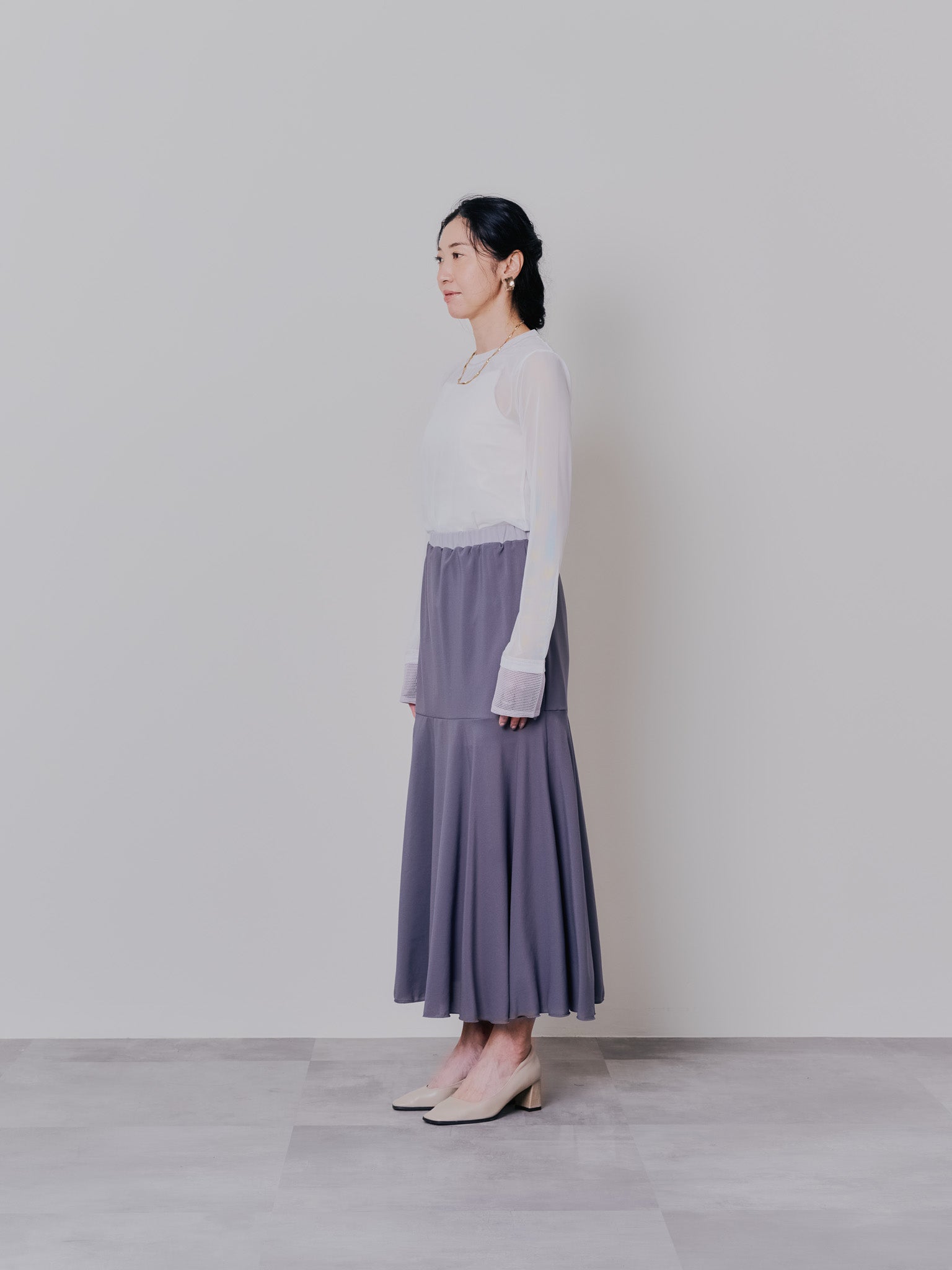 スリーブメッシュ配色ステッチシアートップス [601352] off