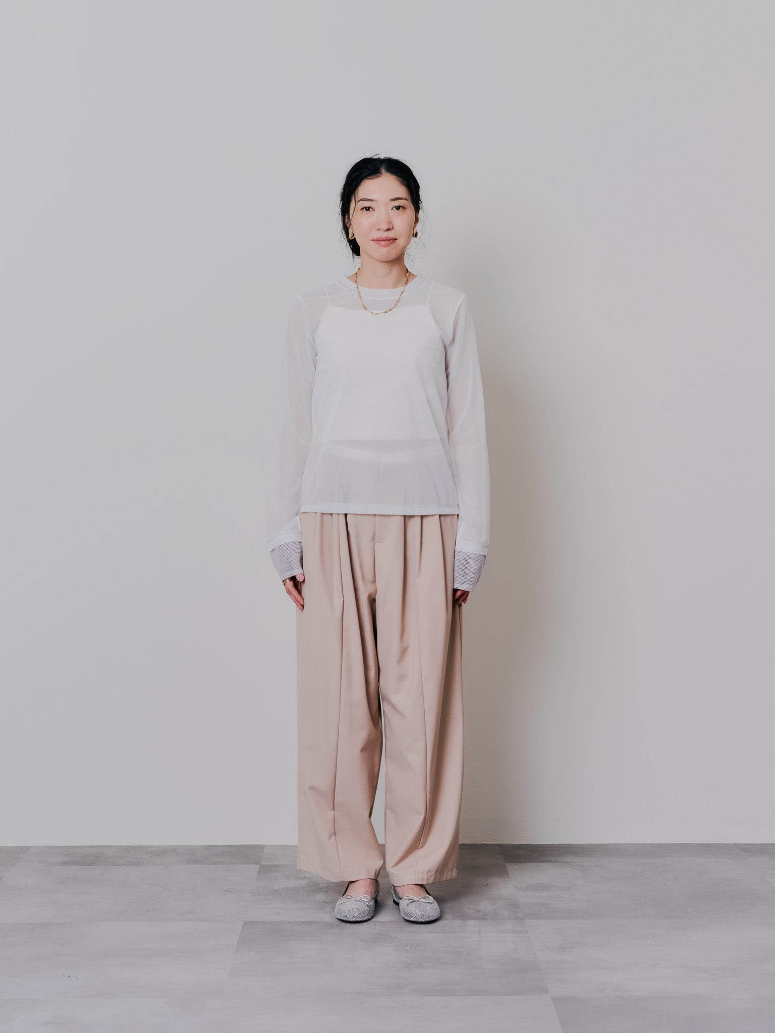 スリーブメッシュ配色ステッチシアートップス [601352] off