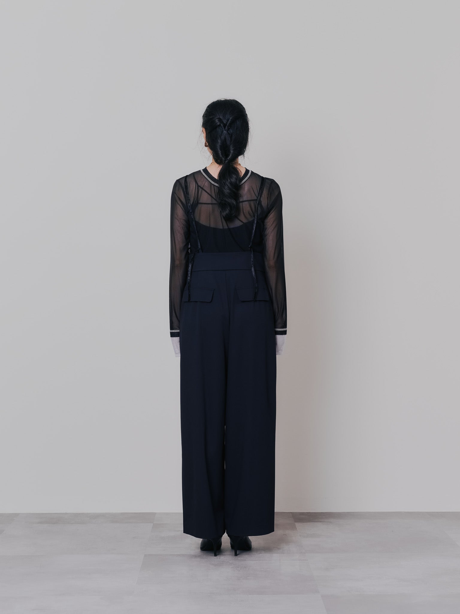 スリーブメッシュ配色ステッチシアートップス [601352] black