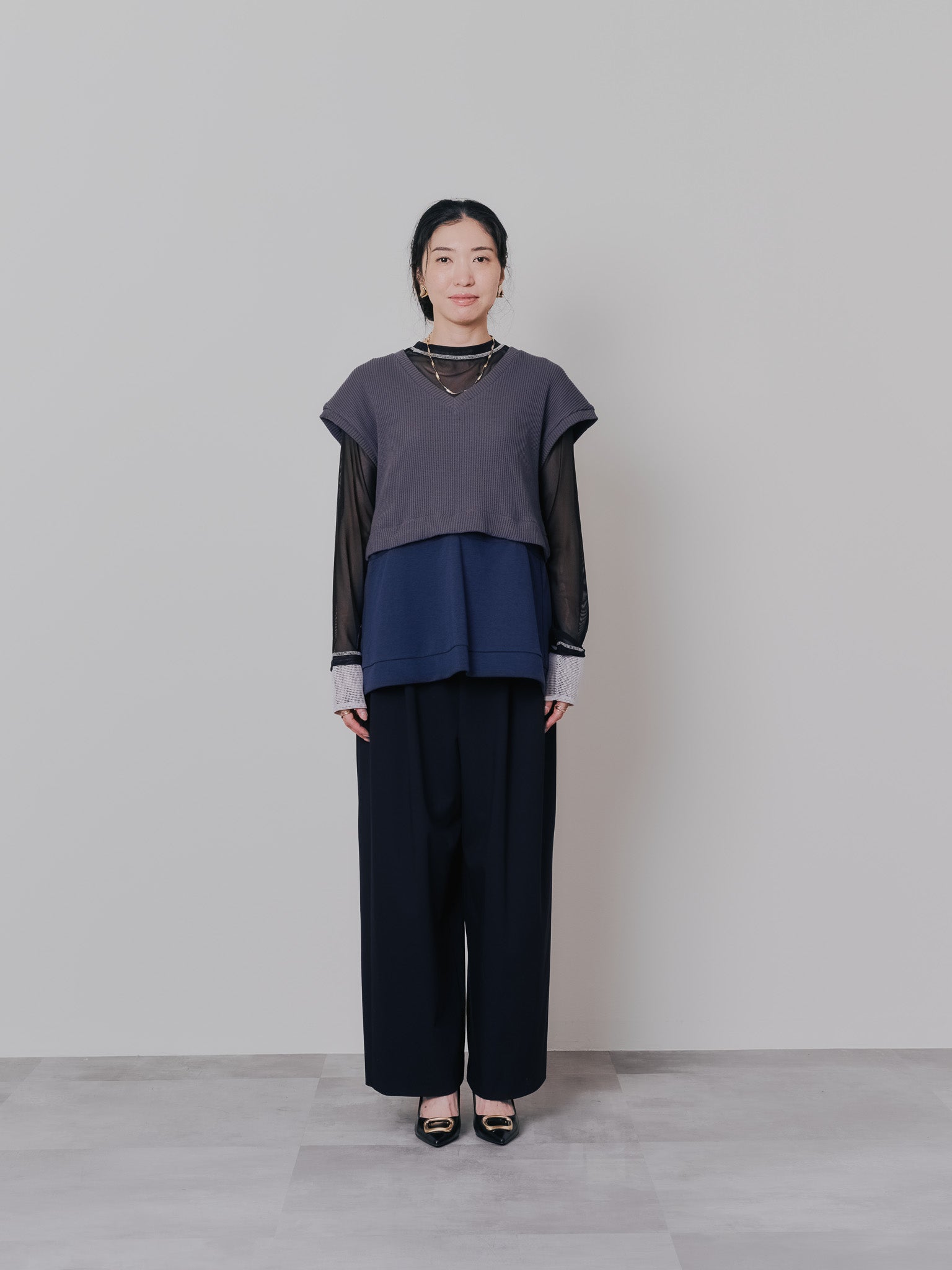 ヘム2WAYワッフルベスト [601355] charcoal