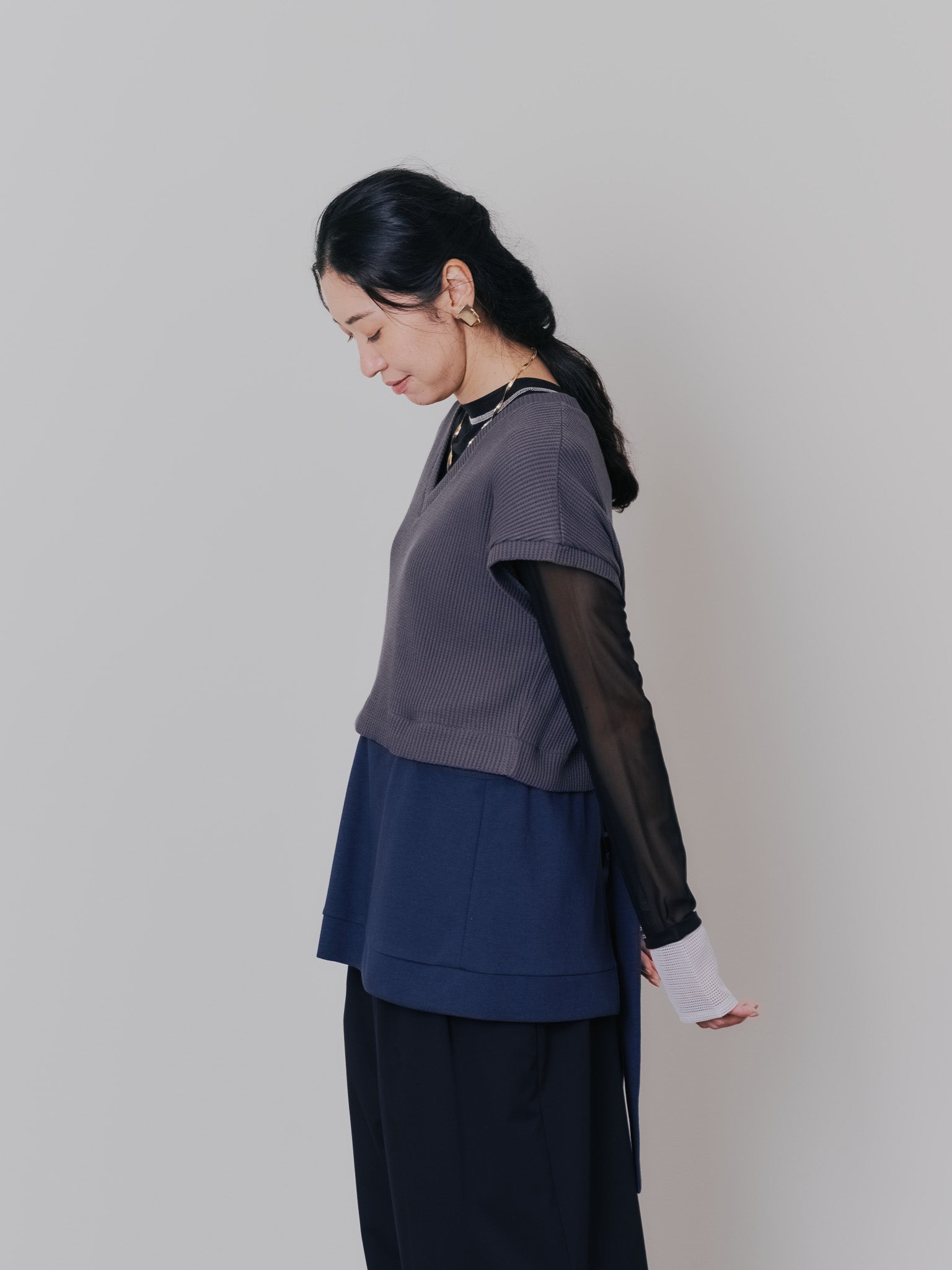 ヘム2WAYワッフルベスト [601355] charcoal