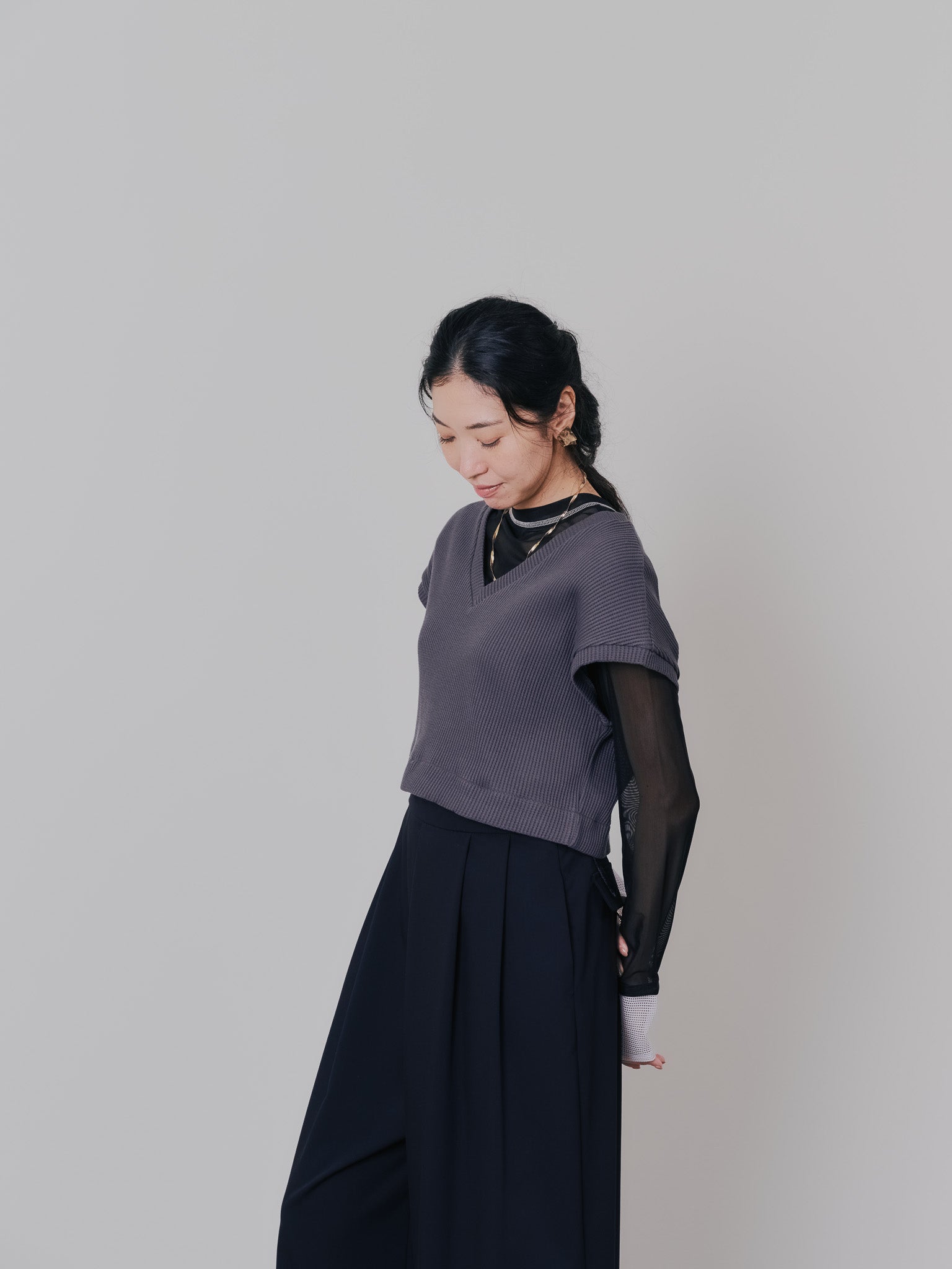 ヘム2WAYワッフルベスト [601355] charcoal