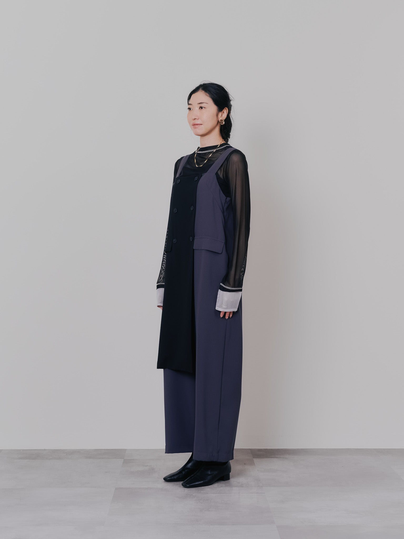 スリーブメッシュ配色ステッチシアートップス [601352] black