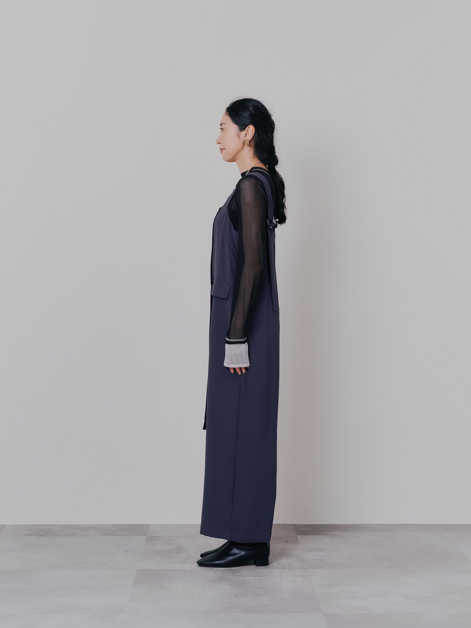 スリーブメッシュ配色ステッチシアートップス [601352] black